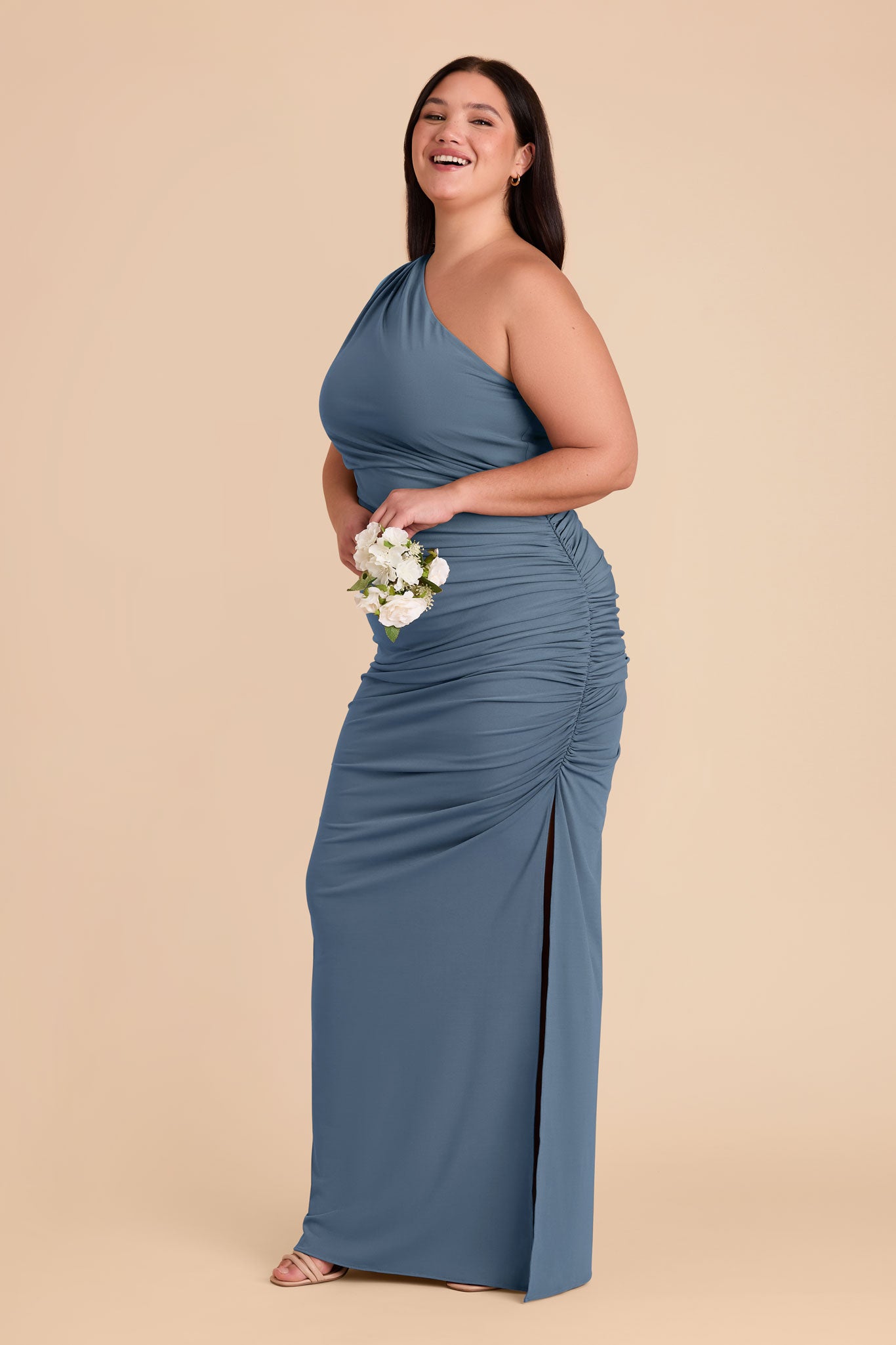 One-Shoulder Knit Dress in French Blue | Claudia Luxe