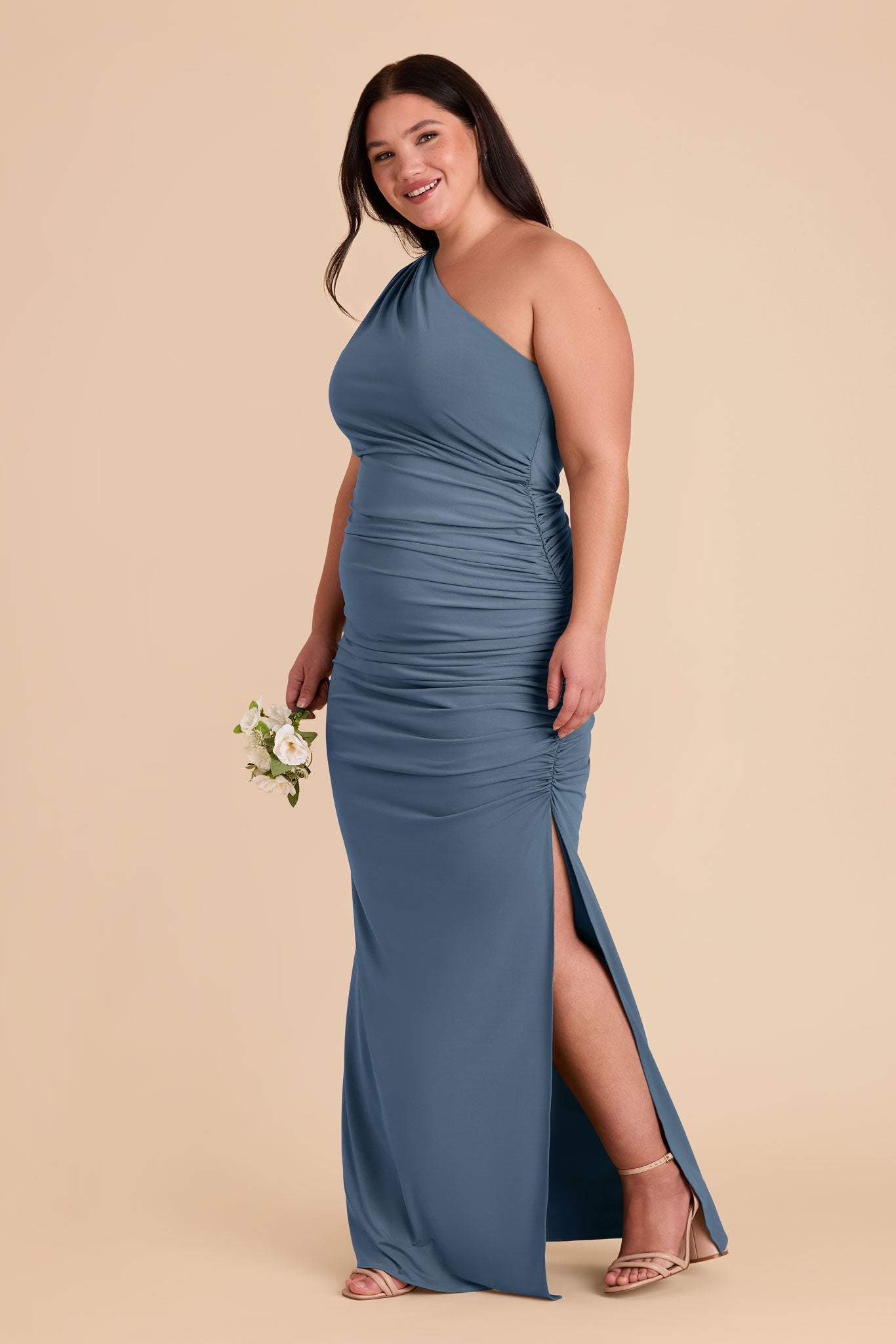 One-Shoulder Knit Dress in French Blue | Claudia Luxe