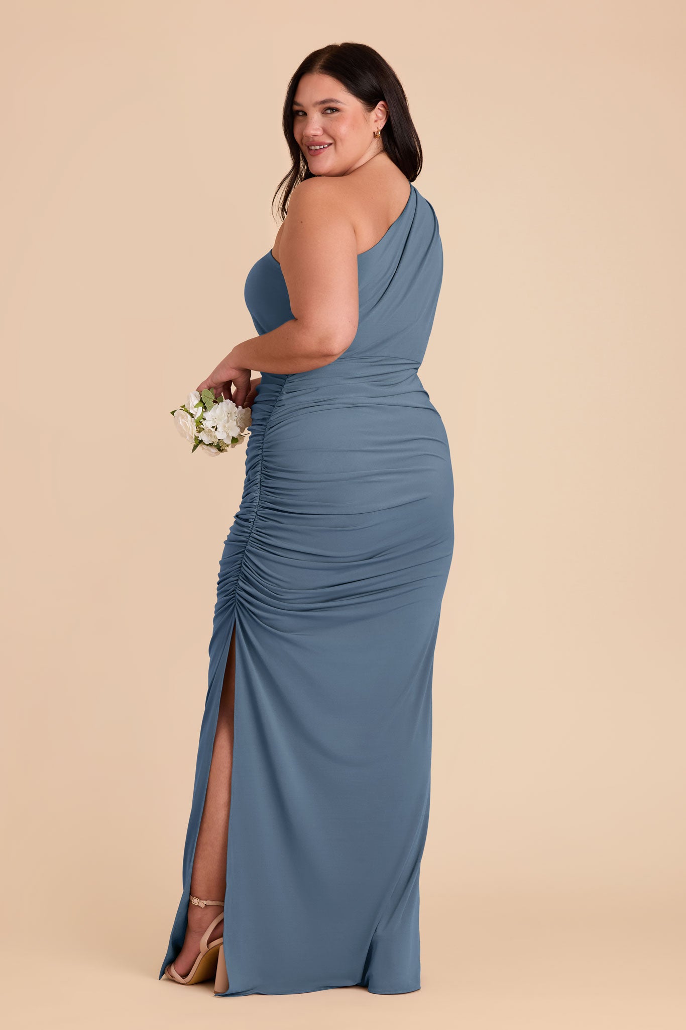 One-Shoulder Knit Dress in French Blue | Claudia Luxe