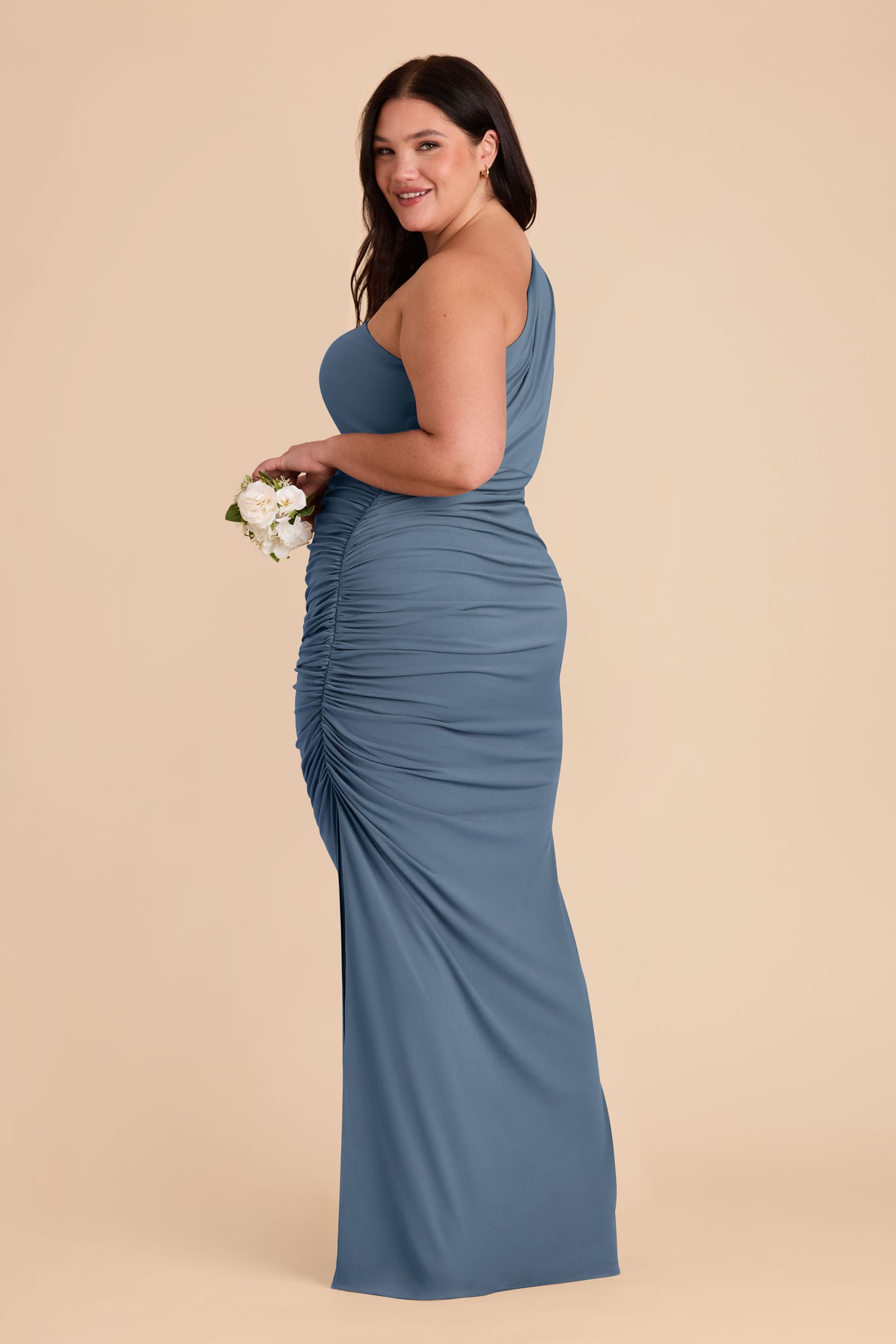 One-Shoulder Knit Dress in French Blue | Claudia Luxe