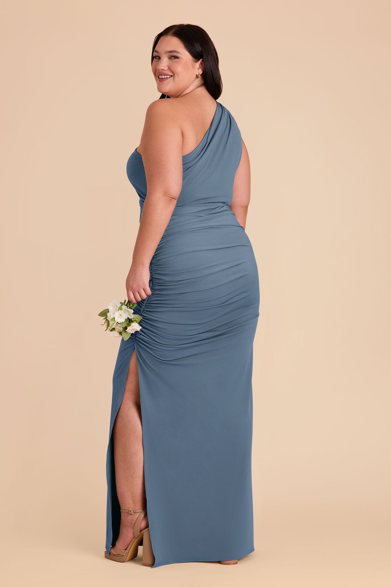 One-Shoulder Knit Dress in French Blue | Claudia Luxe