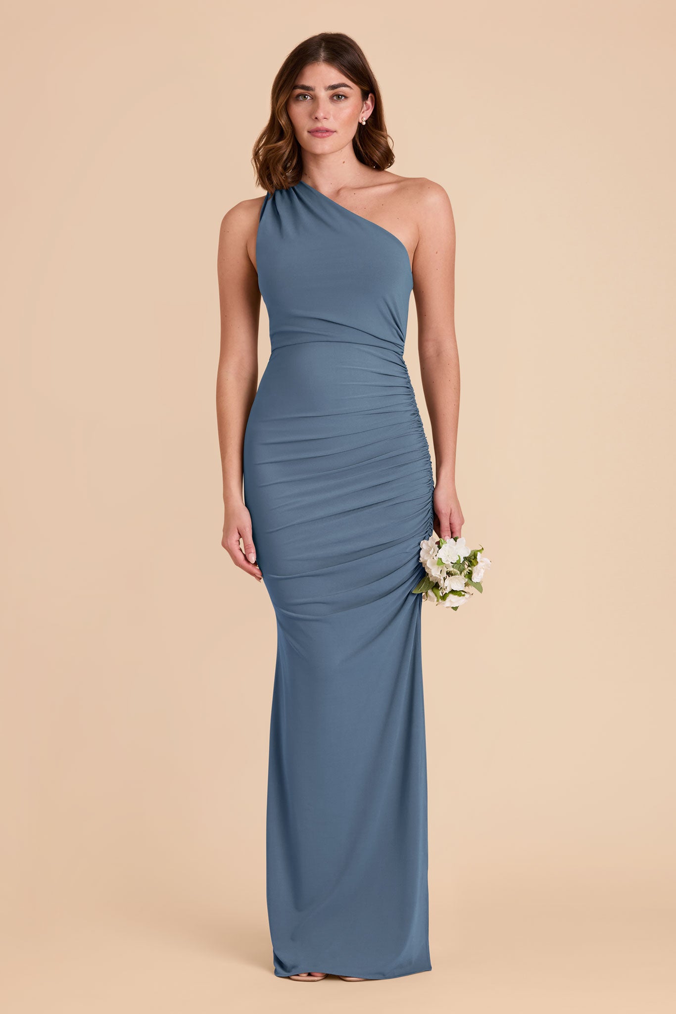 One-Shoulder Knit Dress in French Blue | Claudia Luxe