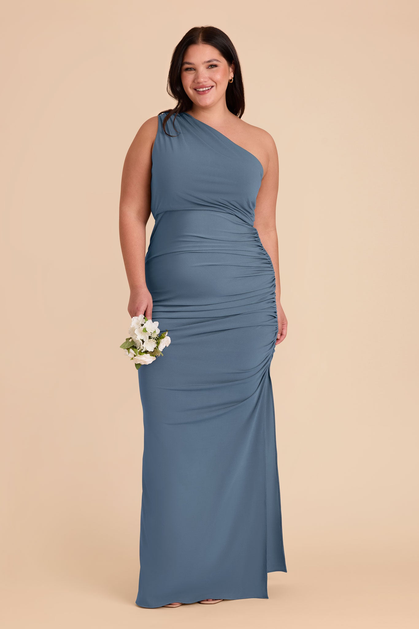 One-Shoulder Knit Dress in French Blue | Claudia Luxe