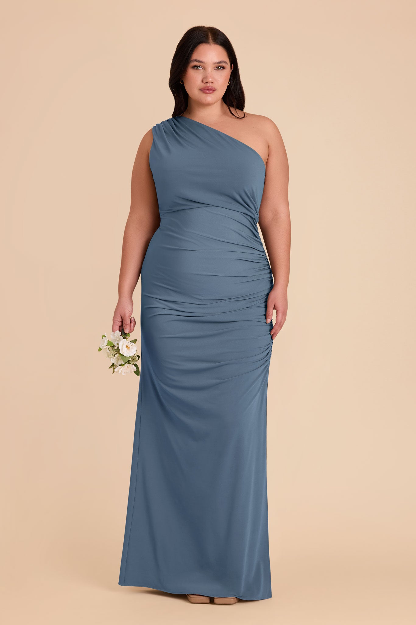 One-Shoulder Knit Dress in French Blue | Claudia Luxe