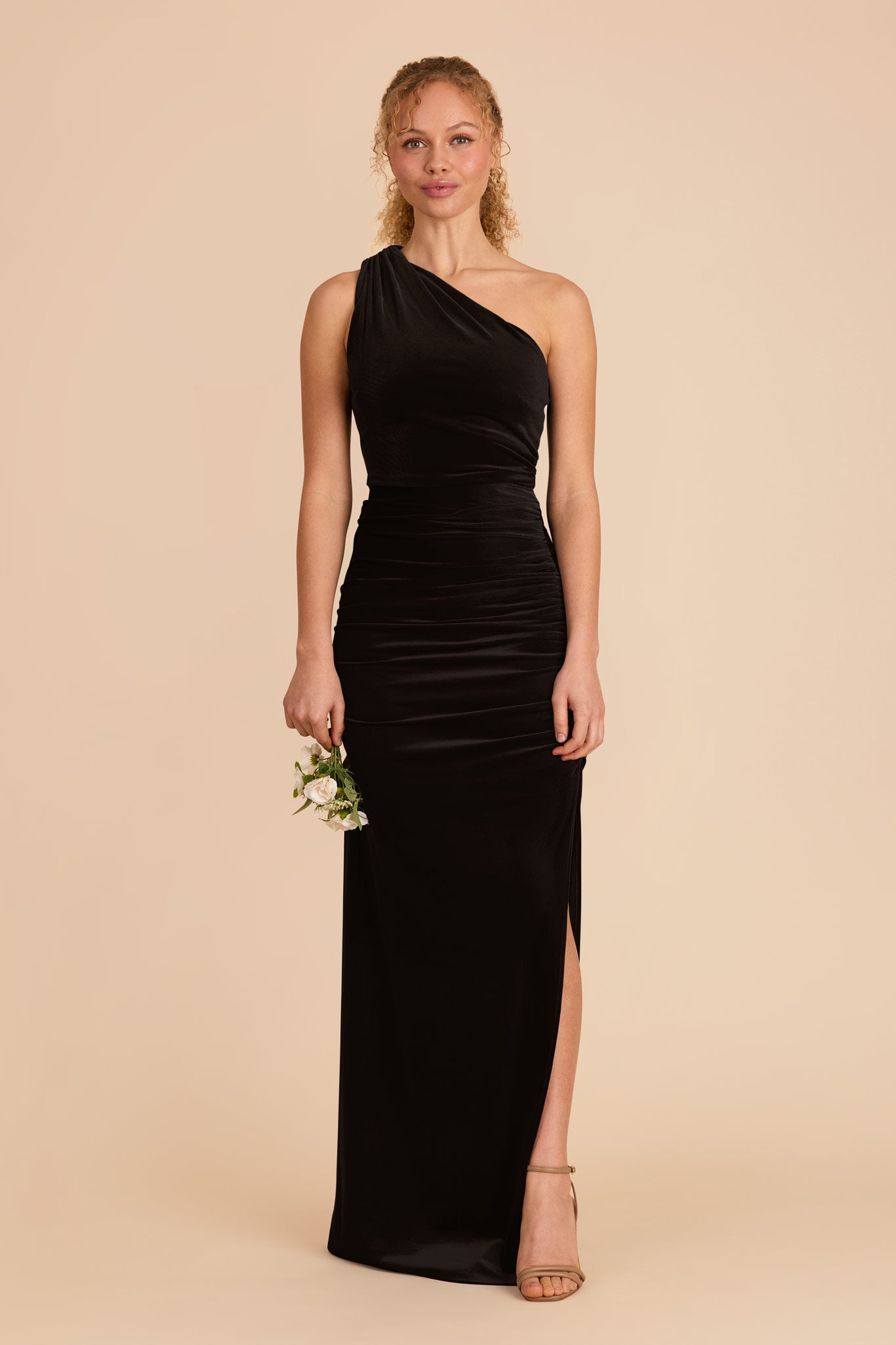 One-Shoulder Velvet Dress for Women | Claudia Black Gown