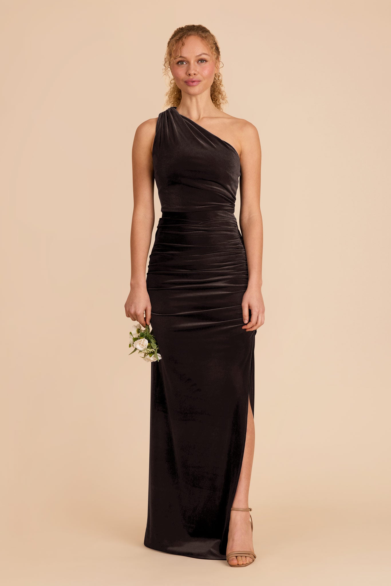 One-Shoulder Velvet Dress in Espresso | Claudia