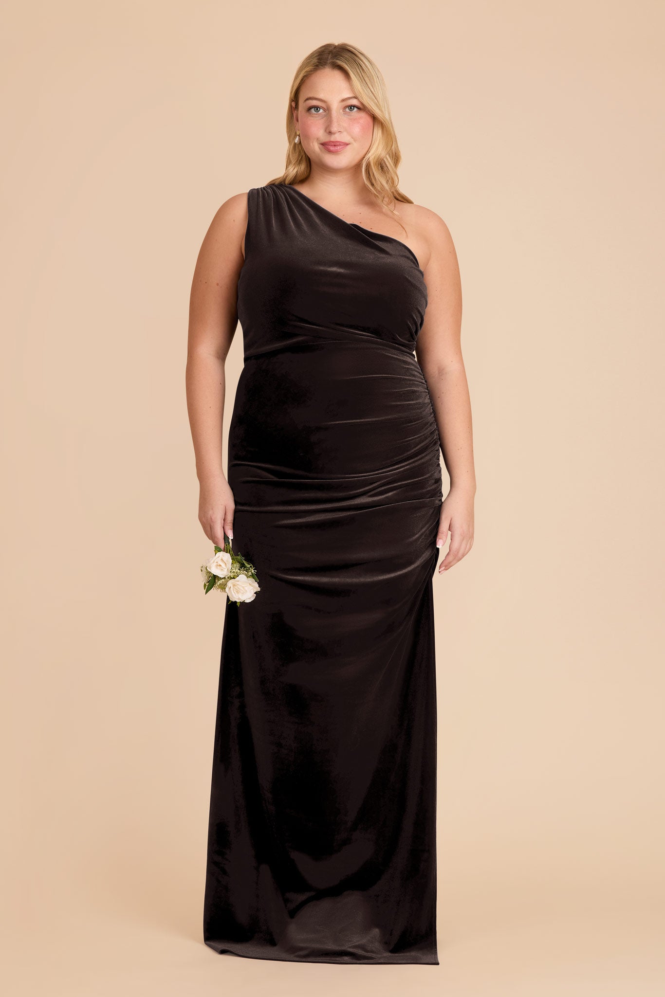 One-Shoulder Velvet Dress in Espresso | Claudia