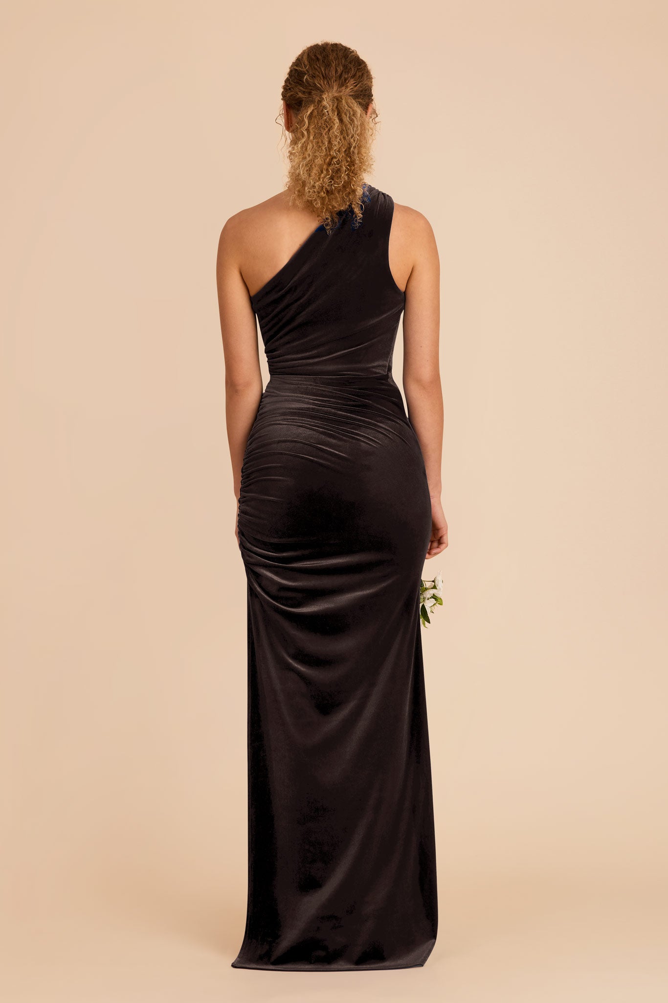 One-Shoulder Velvet Dress in Espresso | Claudia