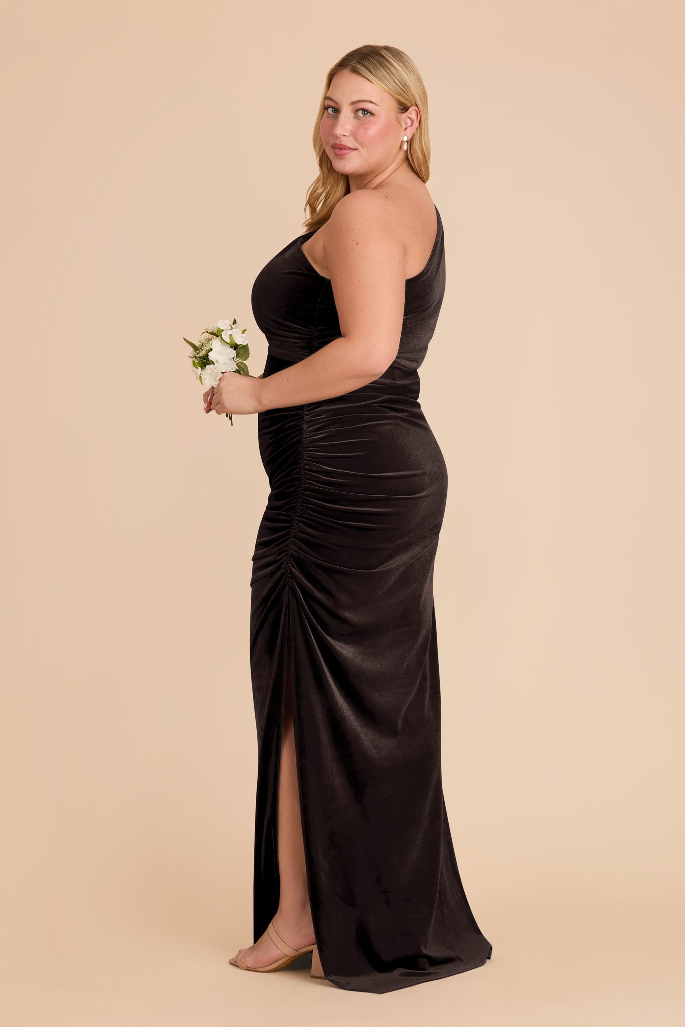 One-Shoulder Velvet Dress in Espresso | Claudia