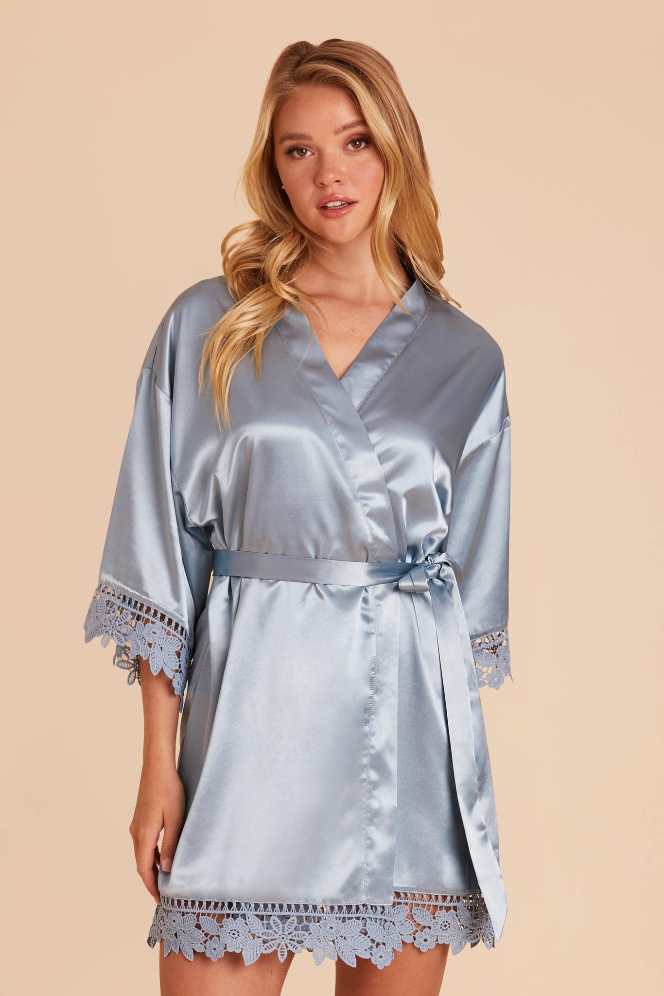 Lace Bridal Robe for Bridesmaids - Dusty Blue | Claudine
