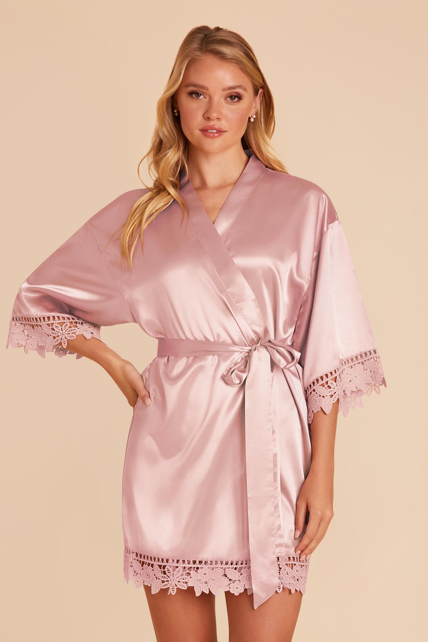 Bridesmaid Lace Robe in Dusty Pink | Claudine Satin Robe