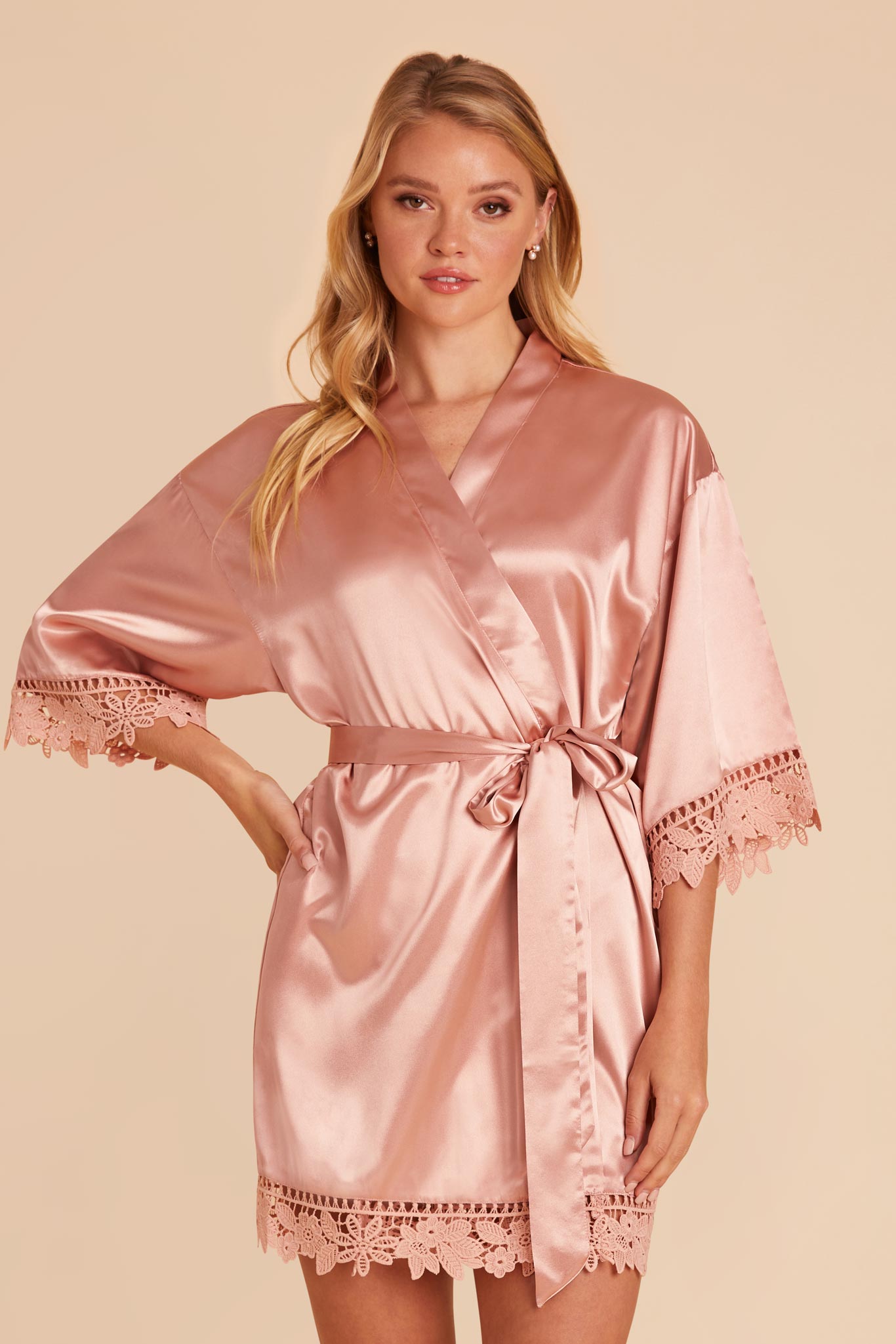 Lace Bridesmaid Robe in Dusty Rose | Claudine Satin Robe