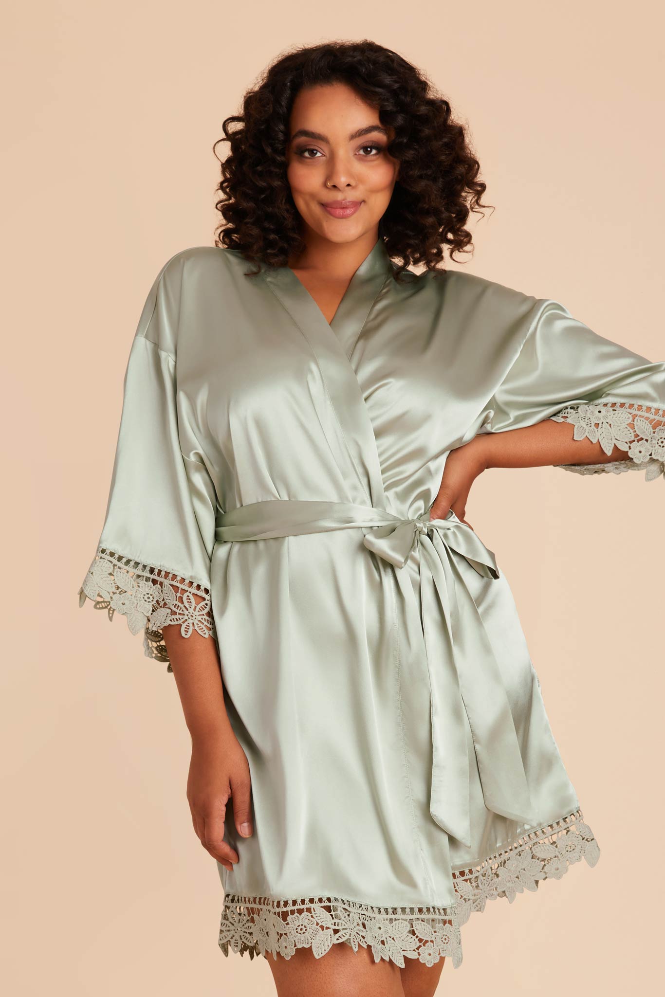 Bridesmaid Lace Robe in Sage | Claudine Satin Robe