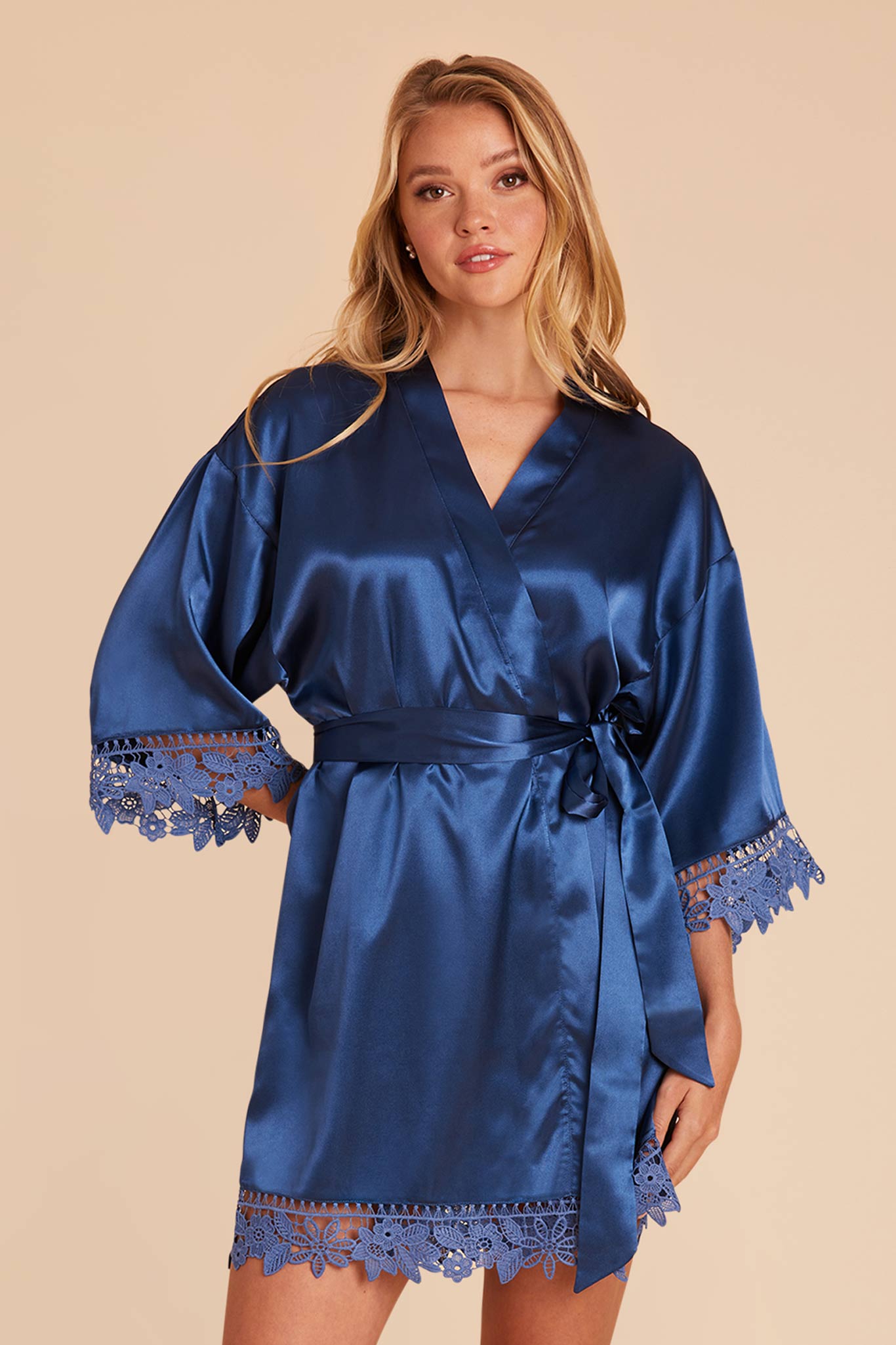 Lace Bridal Robe for Bridesmaids - Slate Blue | Claudine