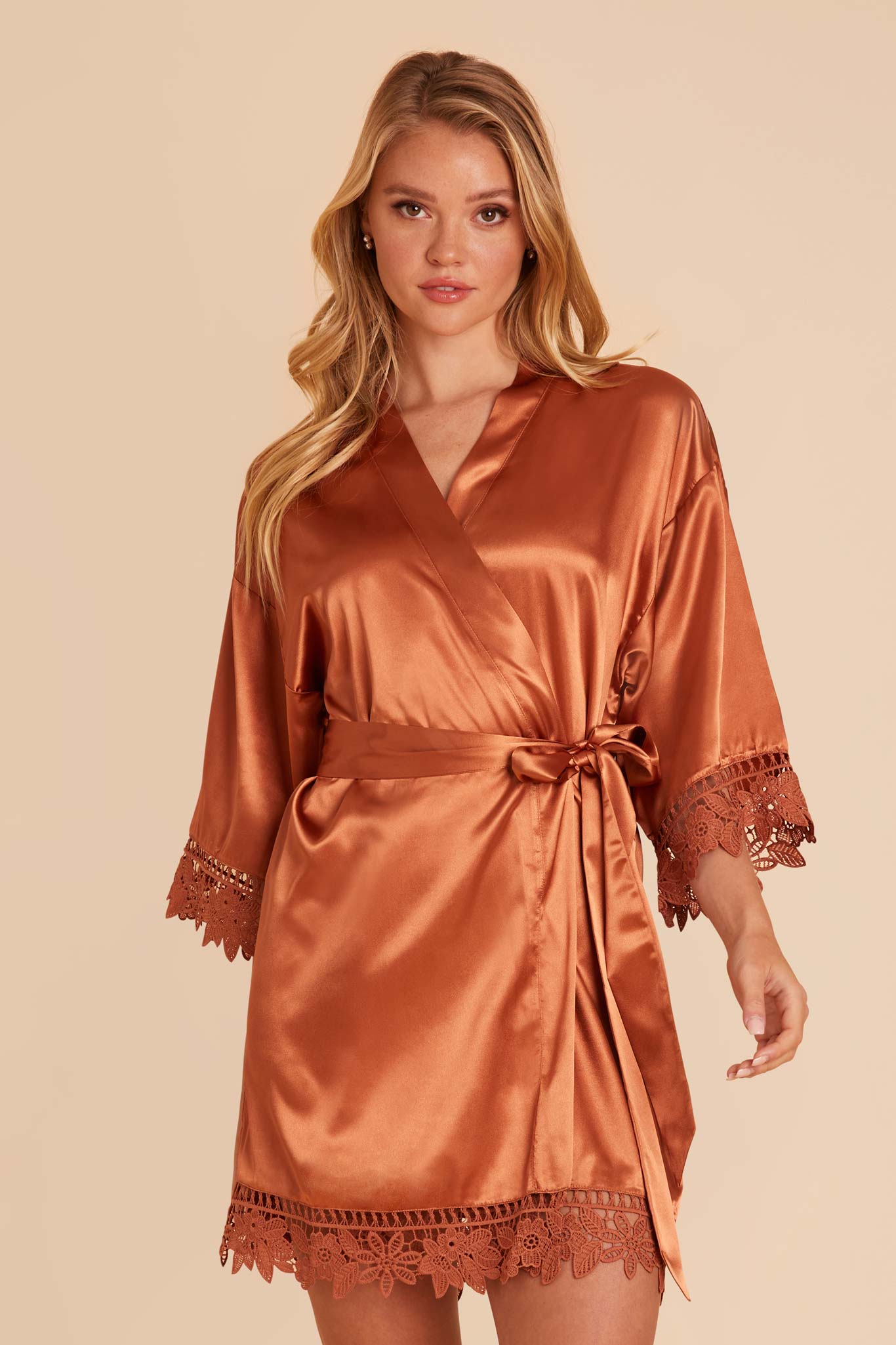 Lace Bridal Robe for Bridesmaids - Claudine in Terracotta