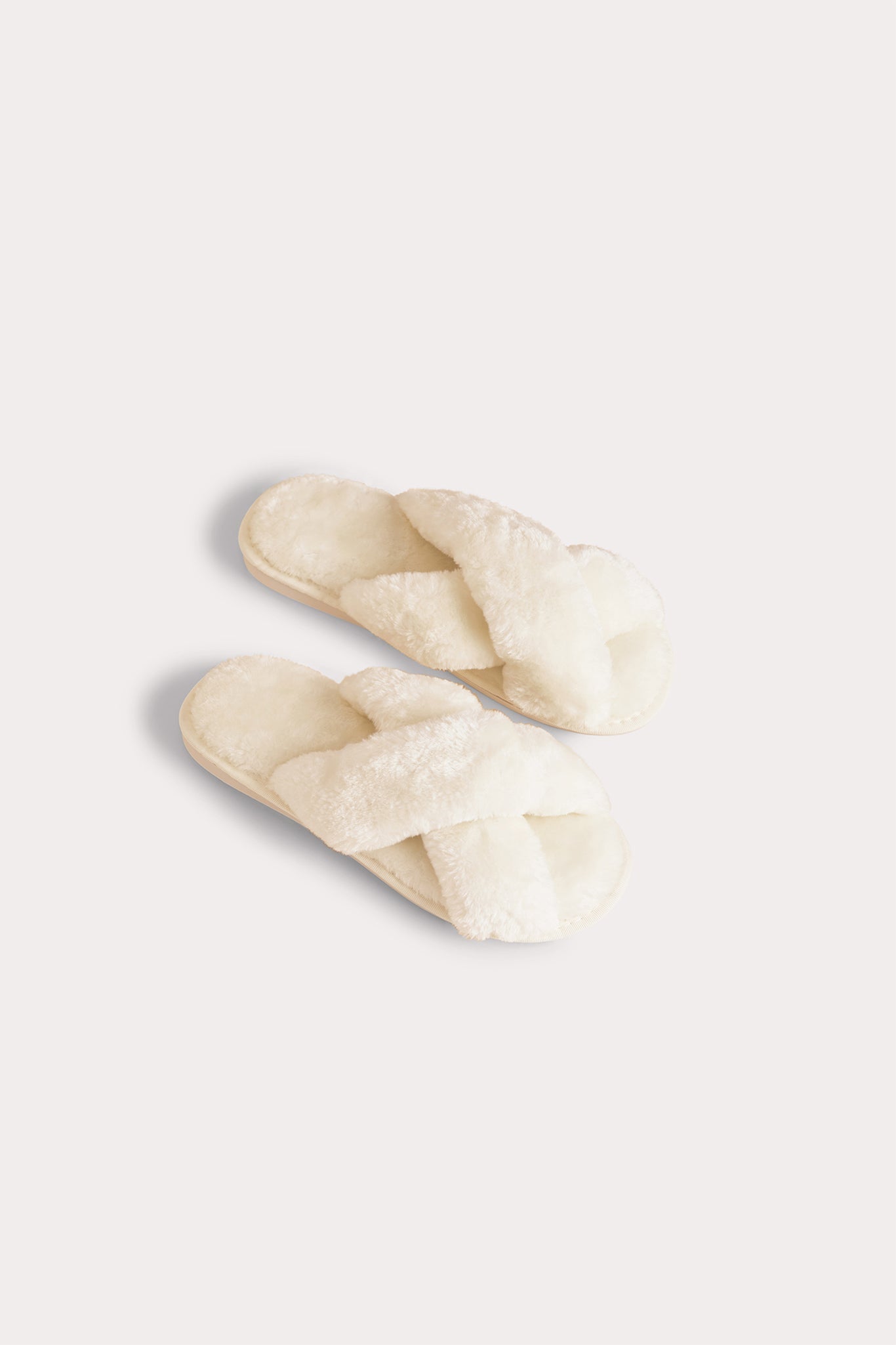 Criss Cross Fuzzy Slippers for Women - Cream | Cozy Homewear