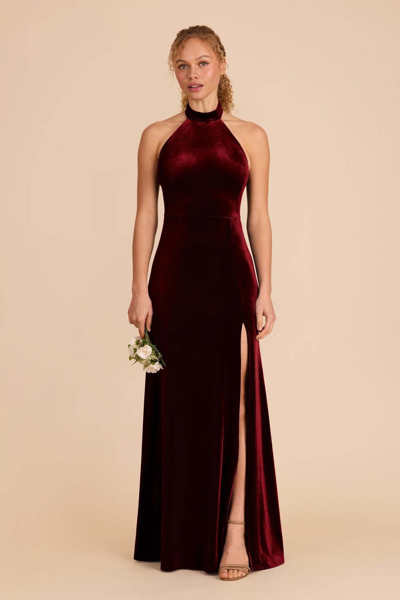 Velvet Turtleneck Halter Dress - Daphne Cabernet