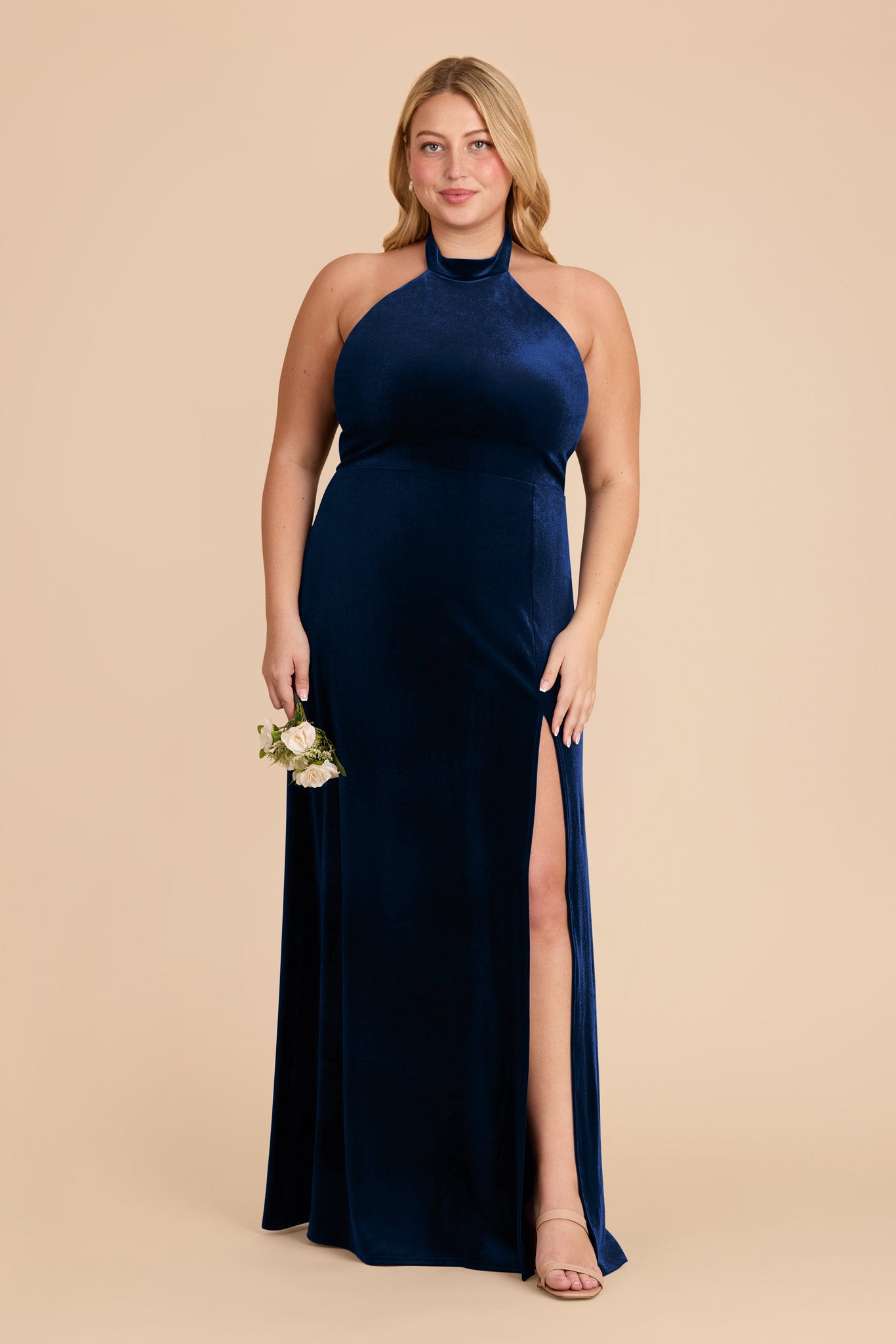 Velvet Turtleneck Halter Dress in Navy | Daphne