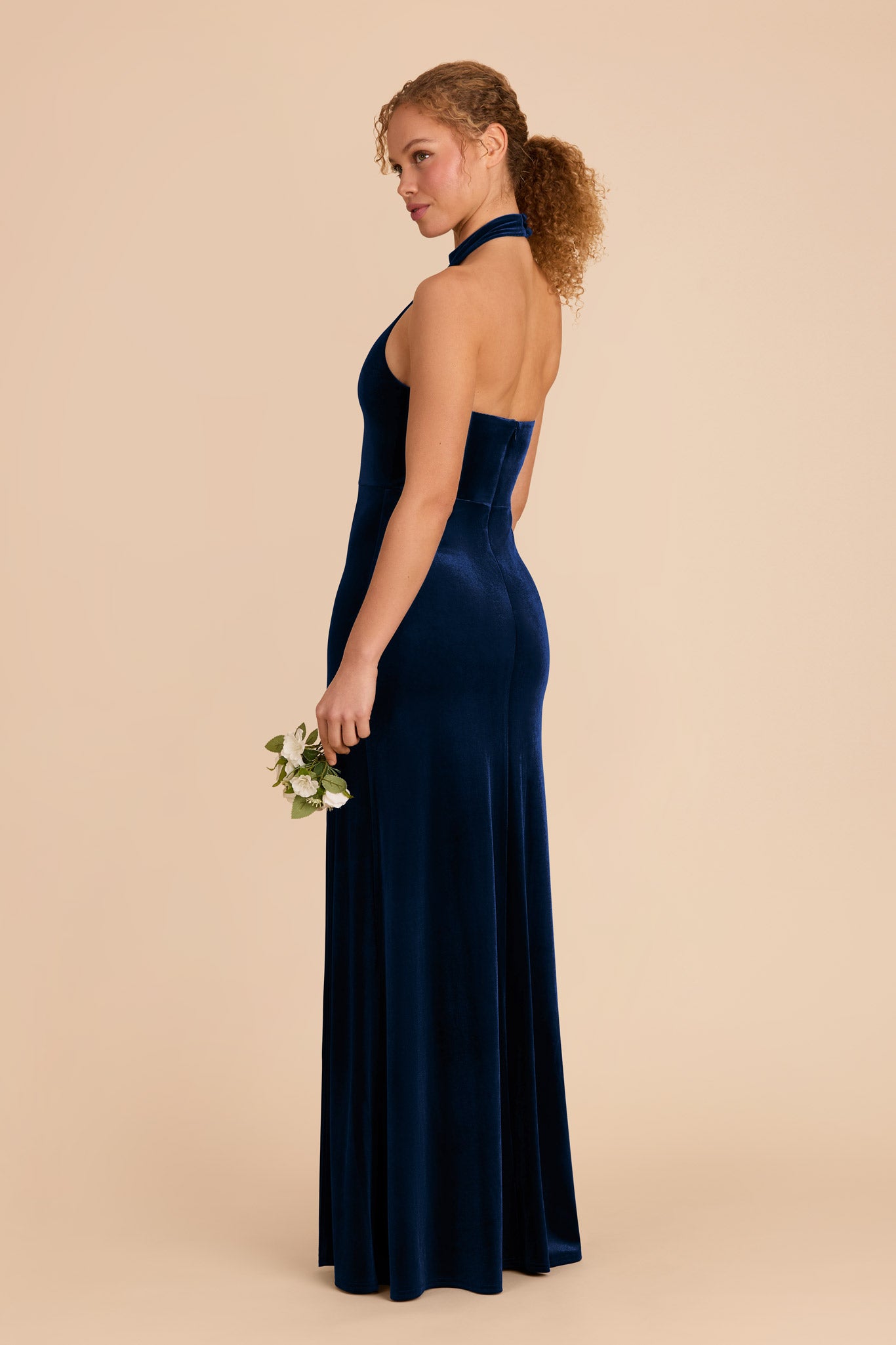 Velvet Turtleneck Halter Dress in Navy | Daphne