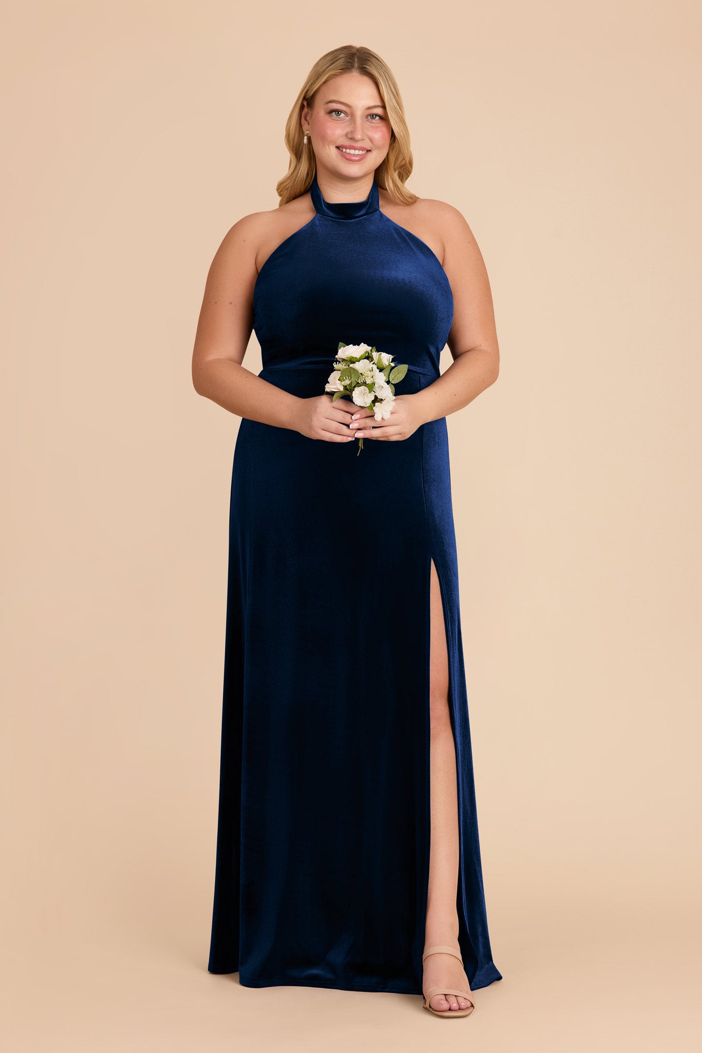 Velvet Turtleneck Halter Dress in Navy | Daphne