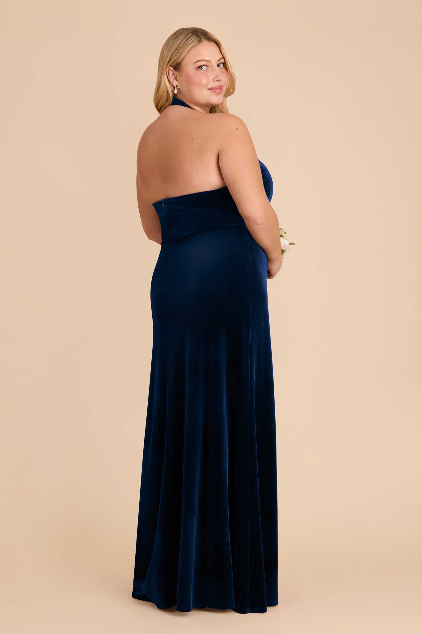 Velvet Turtleneck Halter Dress in Navy | Daphne