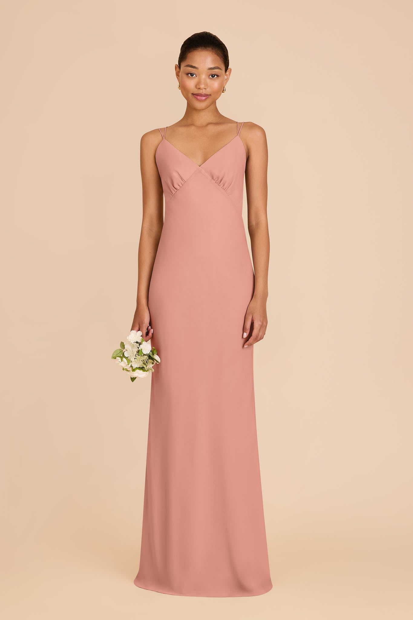 Chiffon V-Neck Slip Dress with Strappy Back | Dasha in Dusty Rose