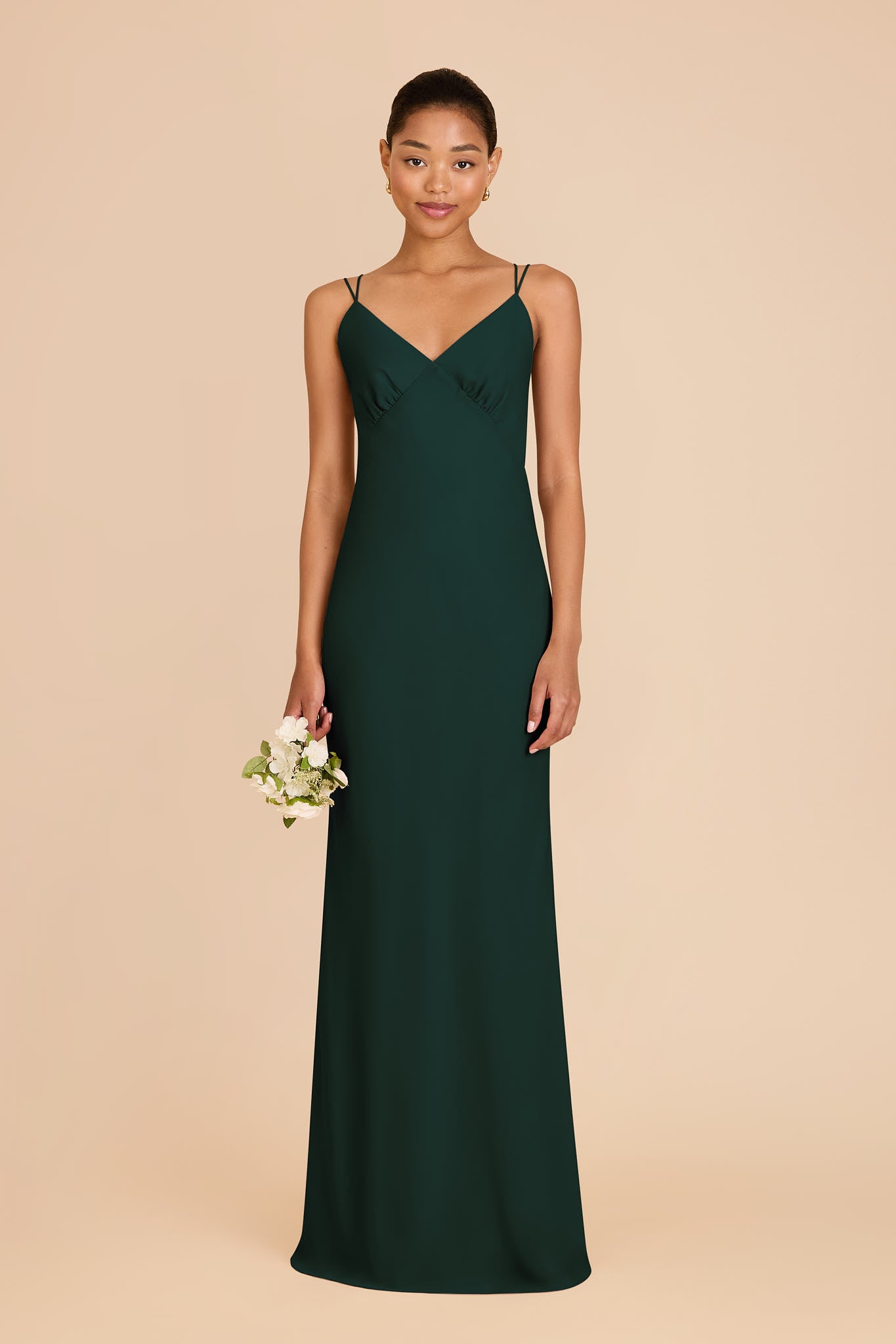 Emerald Chiffon Slip Dress with V-Neck & Strappy Back | Dasha