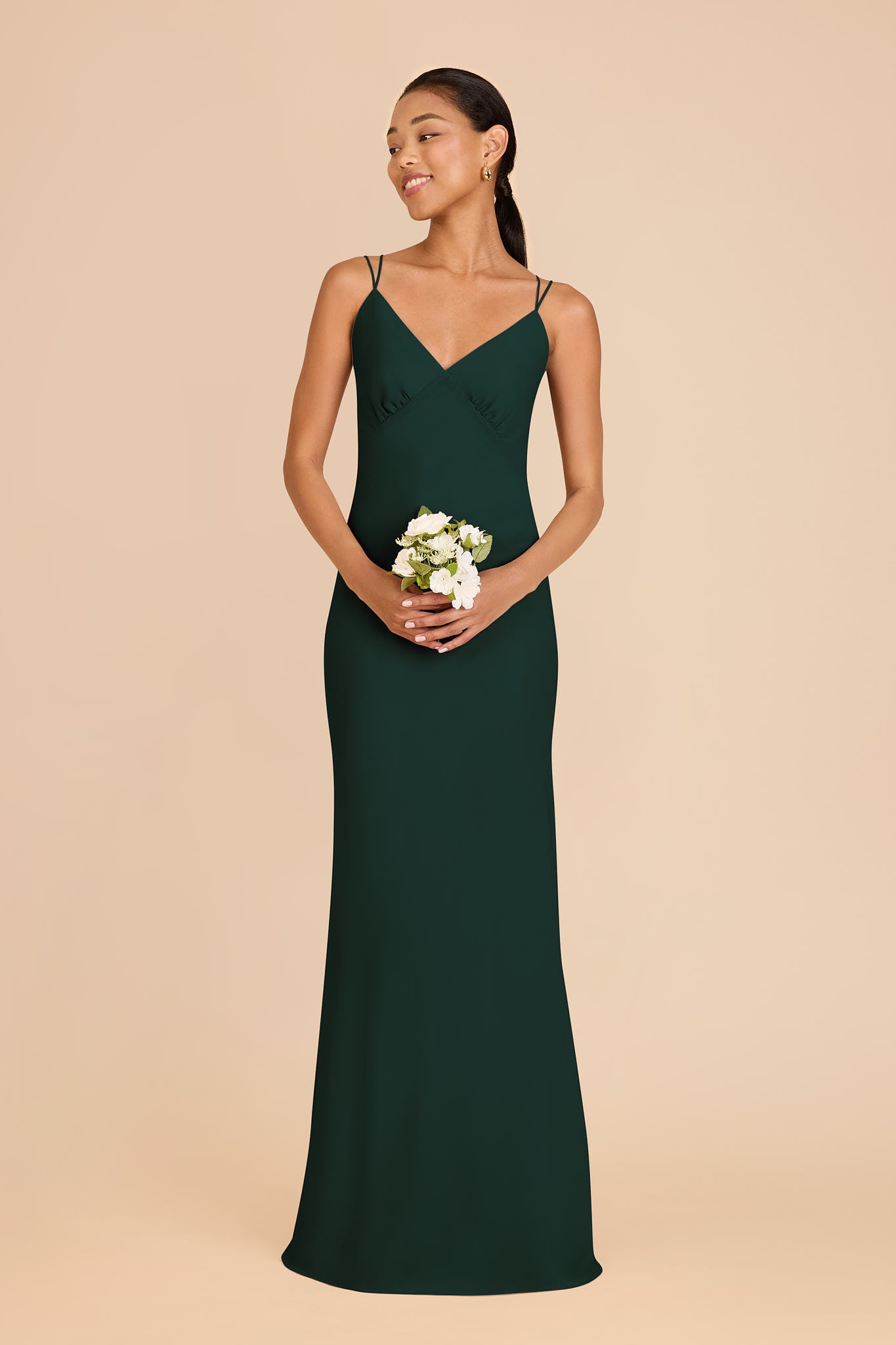 Emerald Chiffon Slip Dress with V-Neck & Strappy Back | Dasha