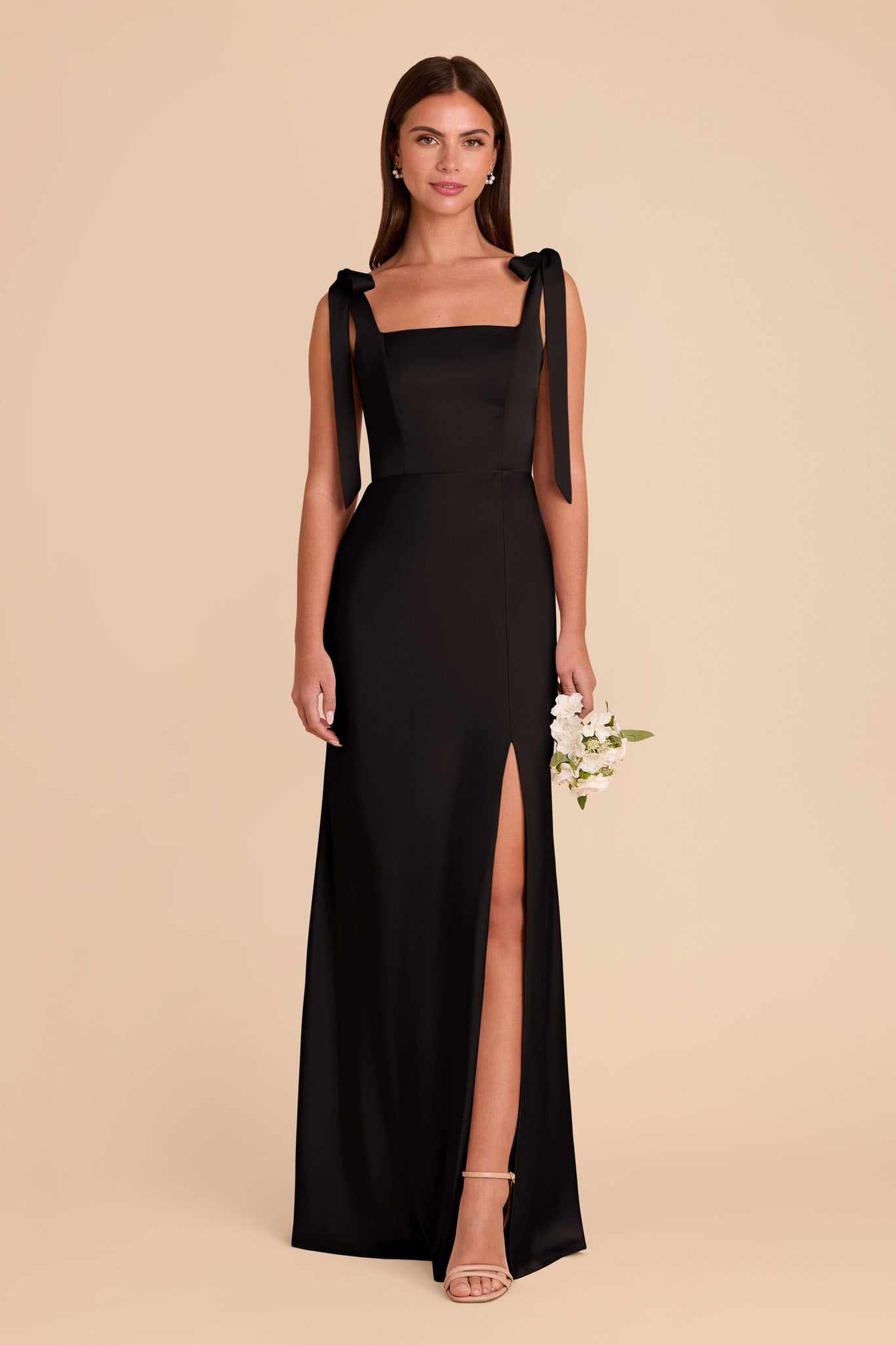 Convertible Satin Dress with Bows | Alex - Black