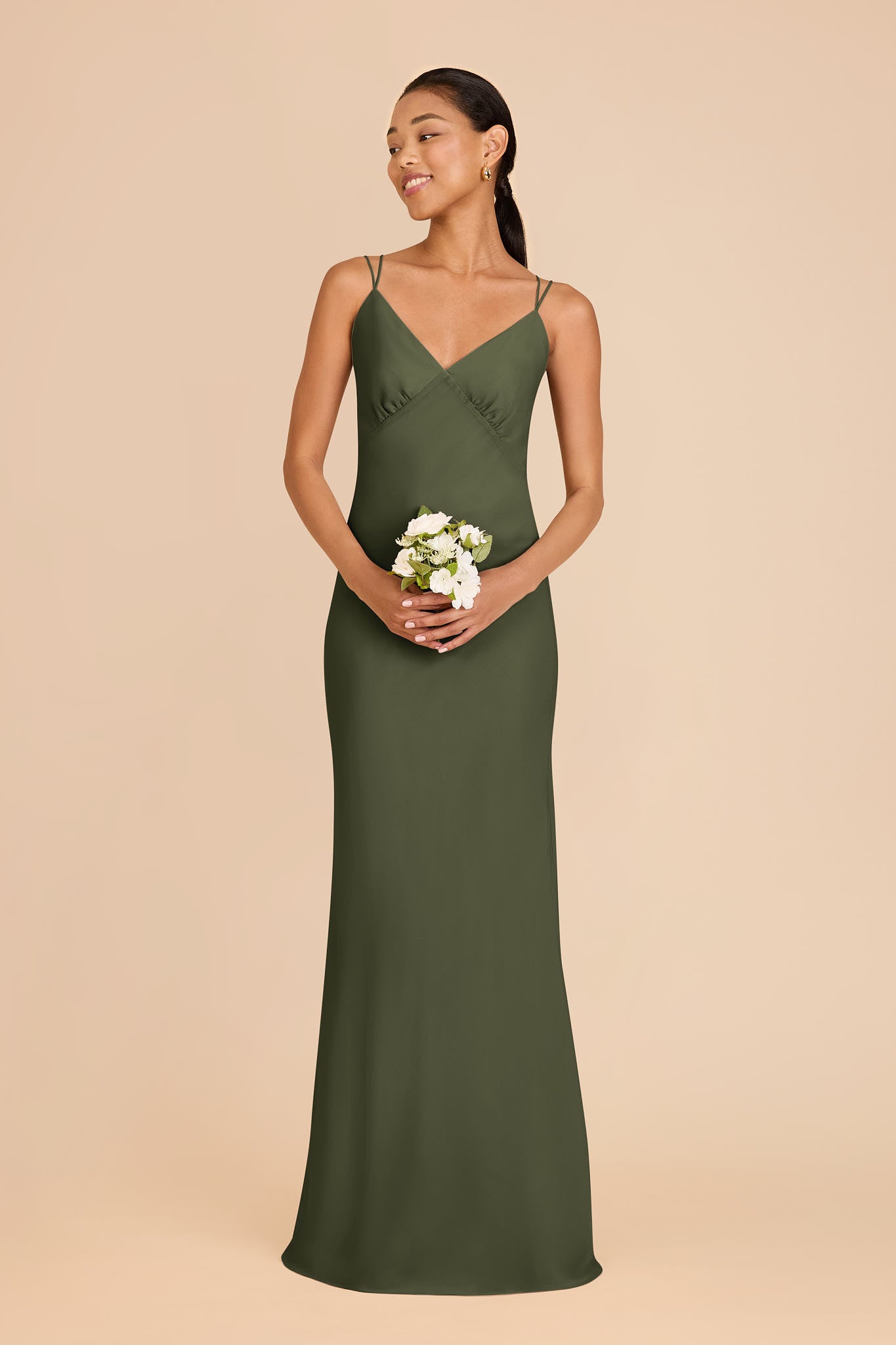 Chiffon V-Neck Slip Dress with Strappy Back | Dasha Olive