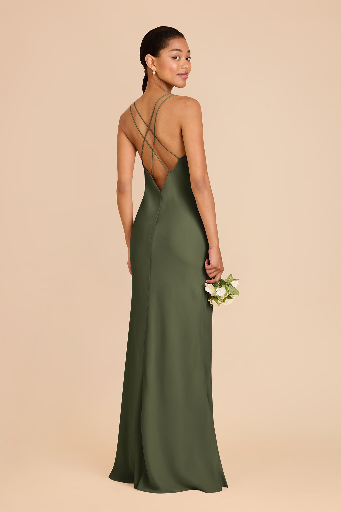 Chiffon V-Neck Slip Dress with Strappy Back | Dasha Olive