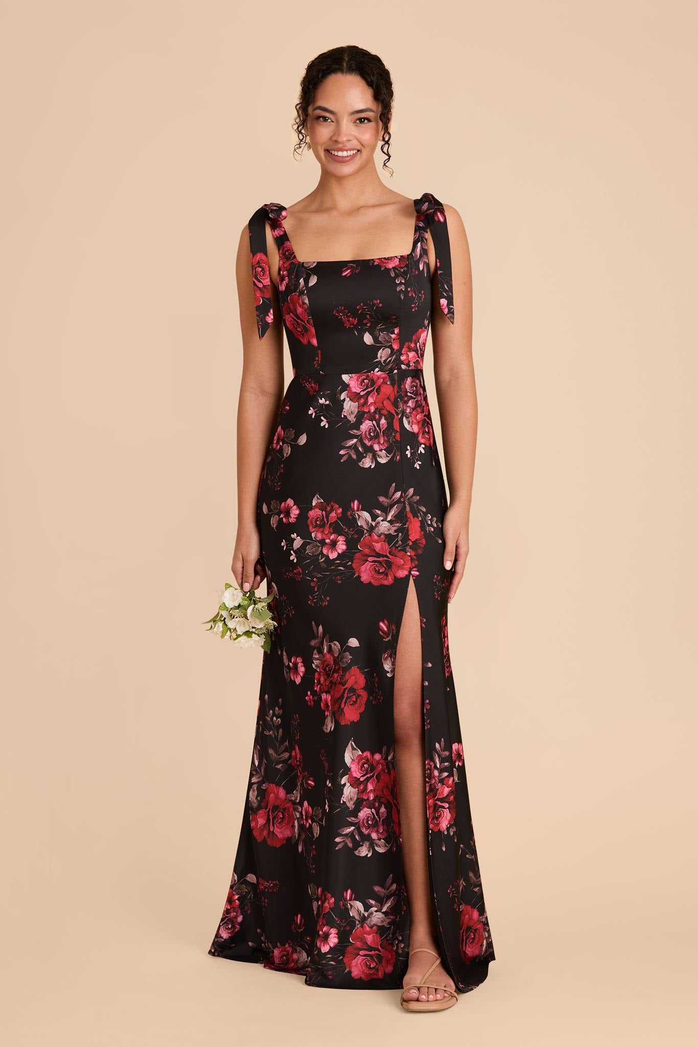 Convertible Satin Dress with Bows | Fleurs D'Amour Black