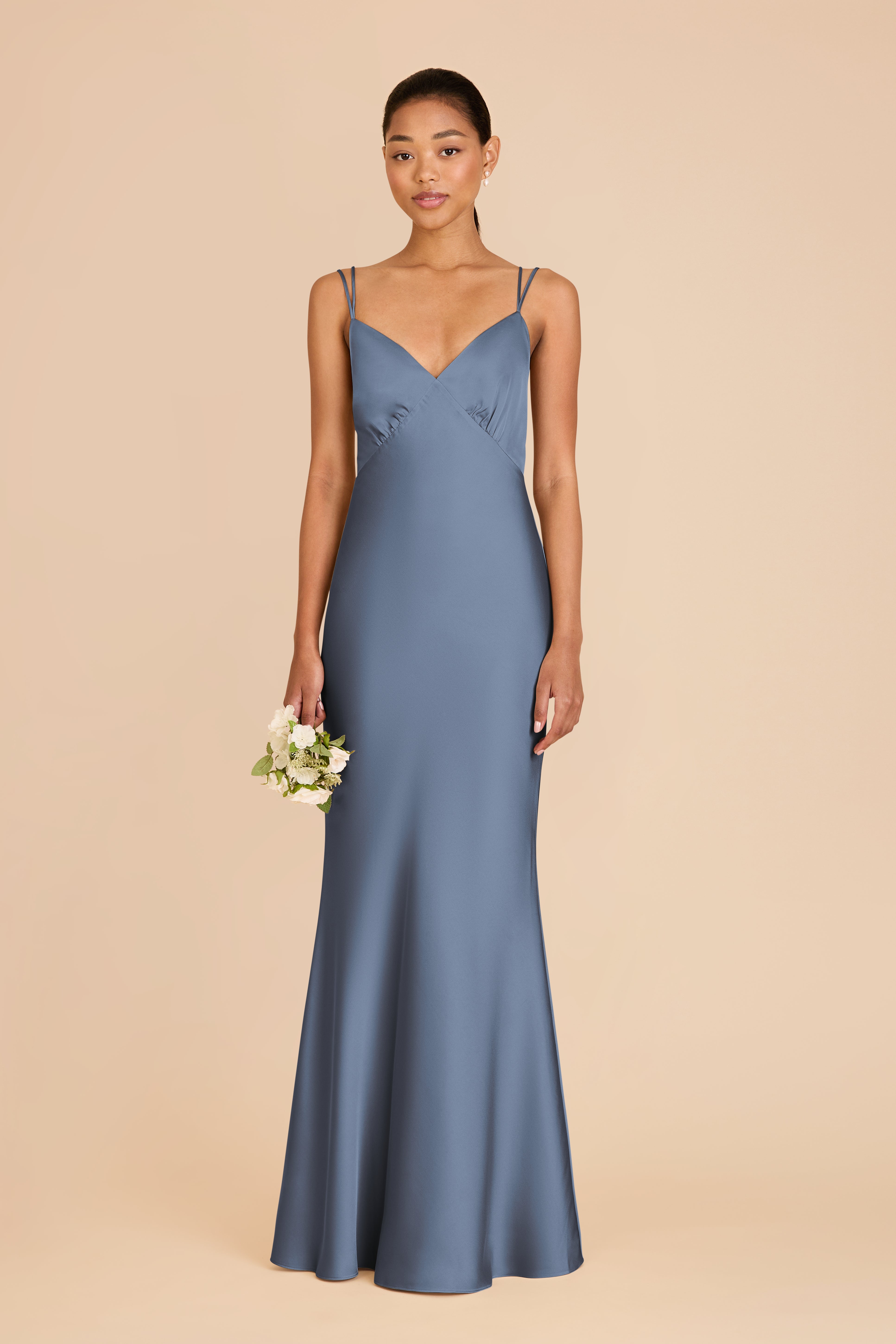 Matte Satin Slip Dress with V-Neck & Strappy Back | Dasha