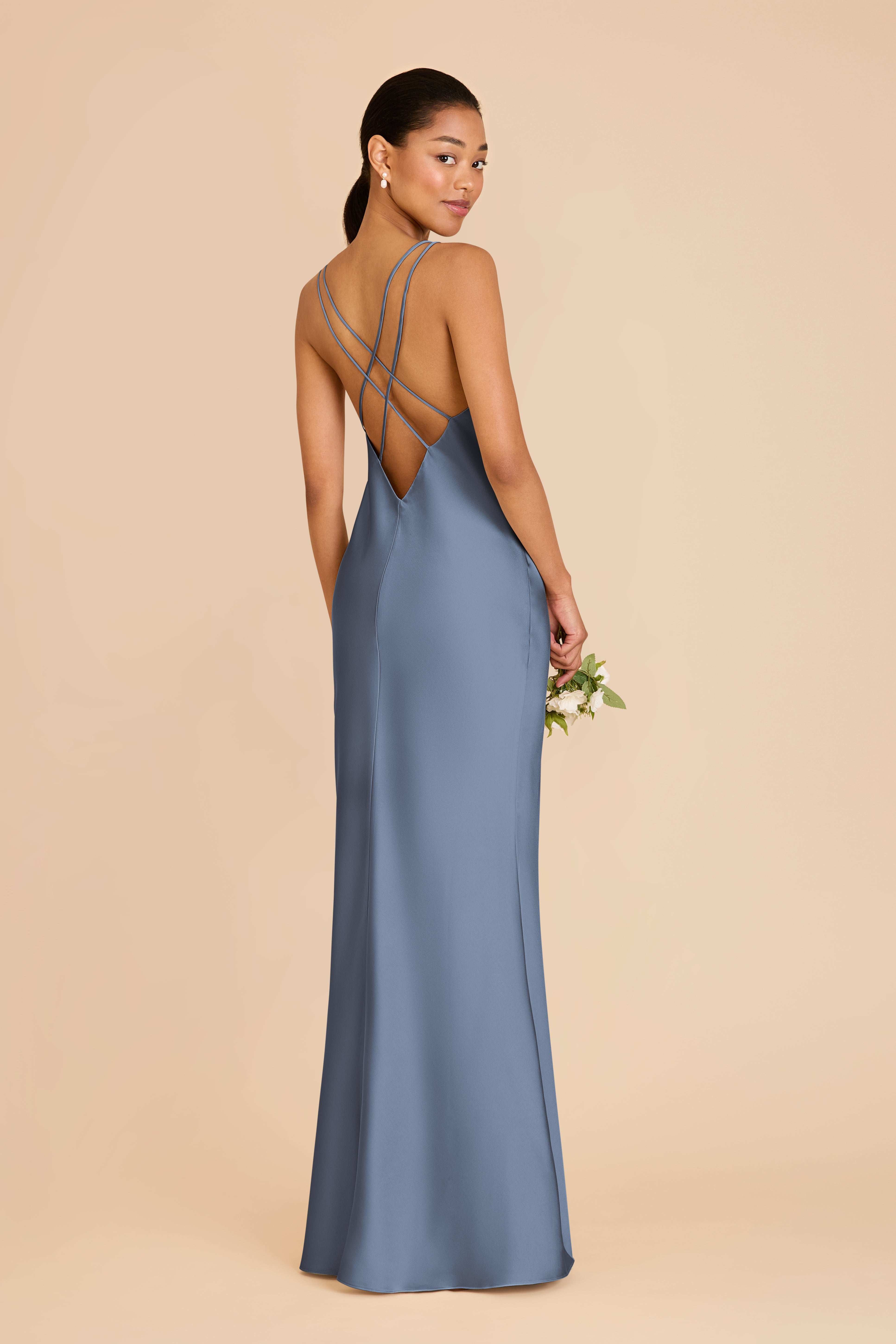 Matte Satin Slip Dress with V-Neck & Strappy Back | Dasha