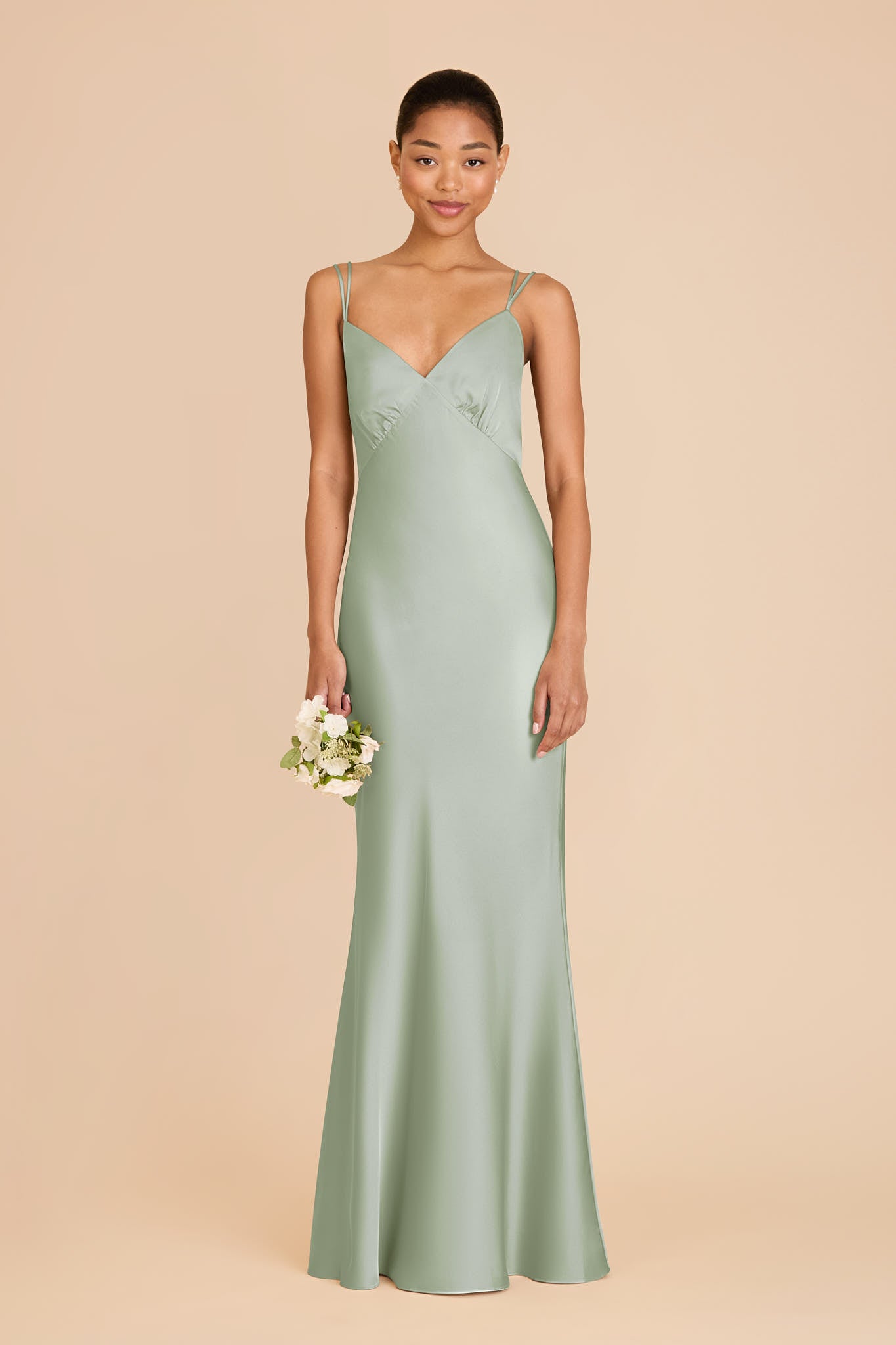 Matte Satin Slip Dress with V-Neck & Strappy Back | Dasha Sage