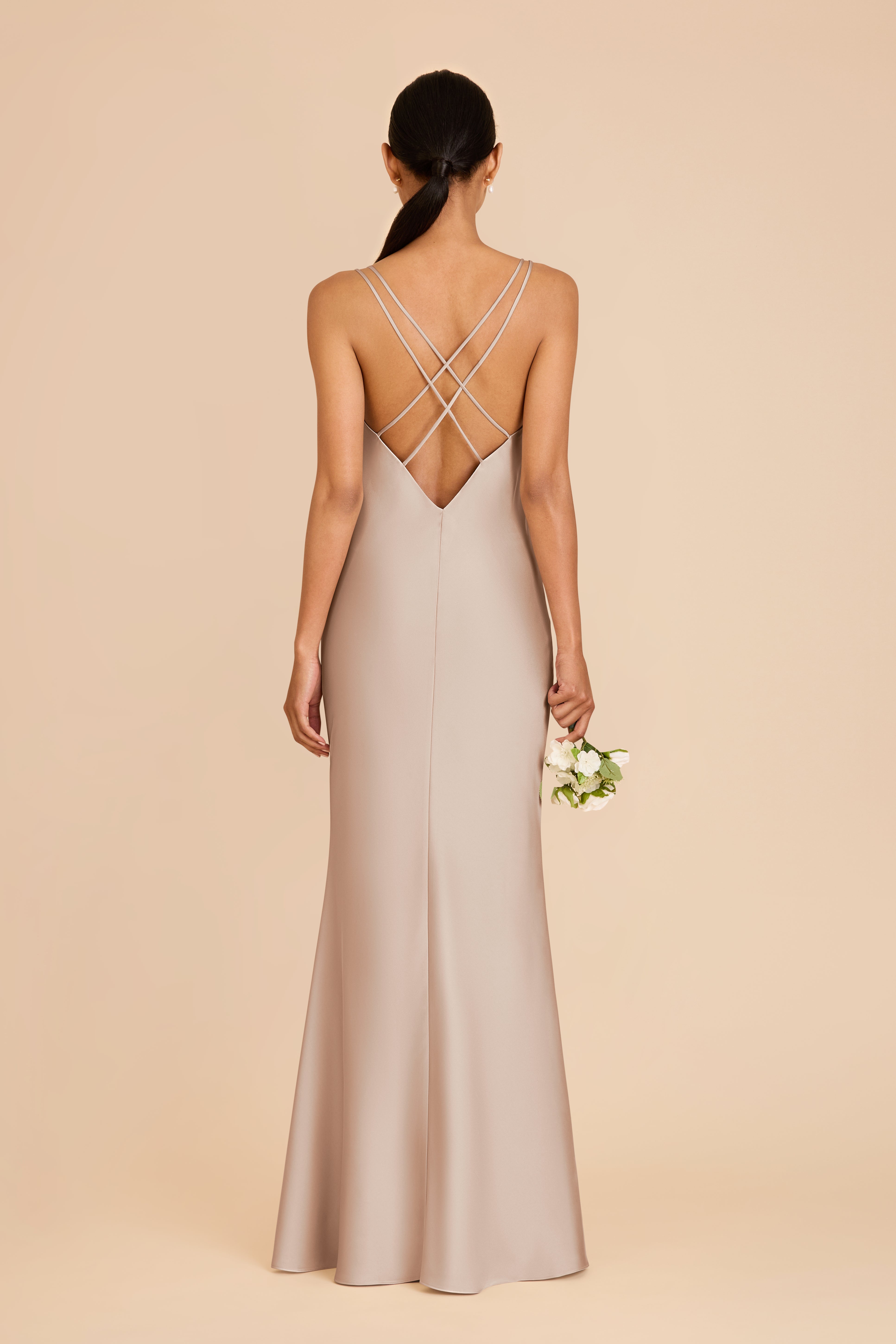 Matte Satin V-Neck Slip Dress with Strappy Back | Dasha Taupe