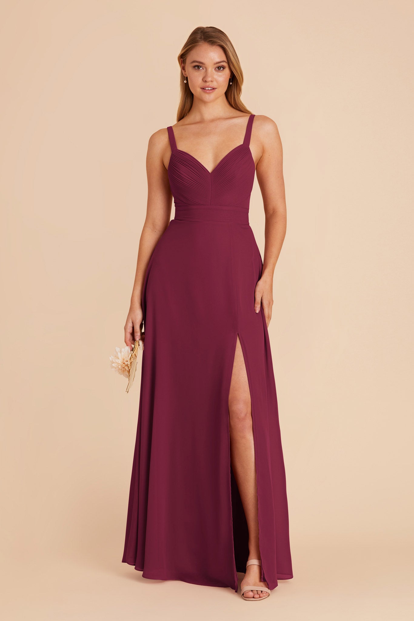 Chiffon A-Line Dress with V-Neck & Slit | Deborah Berry