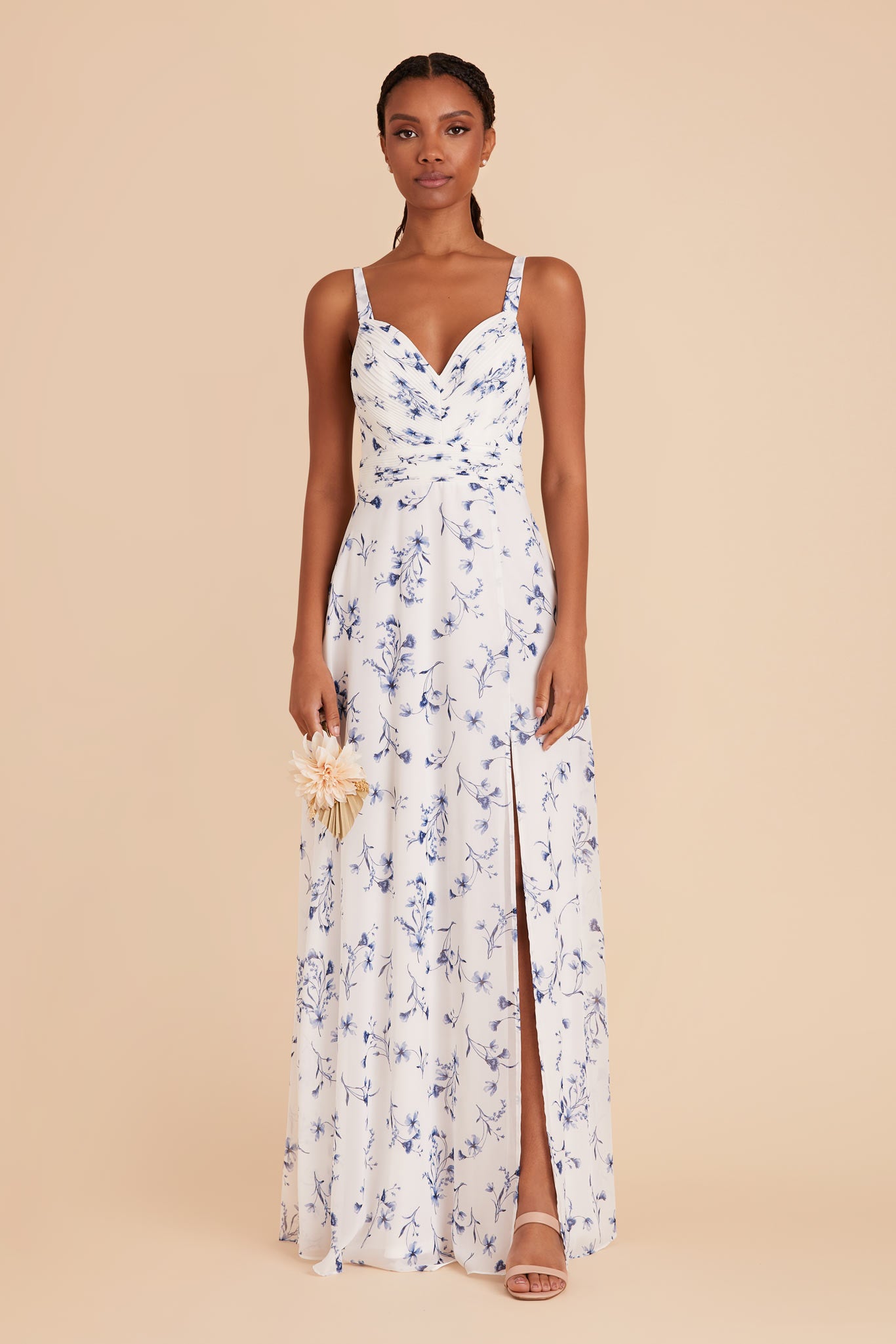 Blue Chiffon A-Line Dress with V-Neck & Slit | Deborah Le Fleur