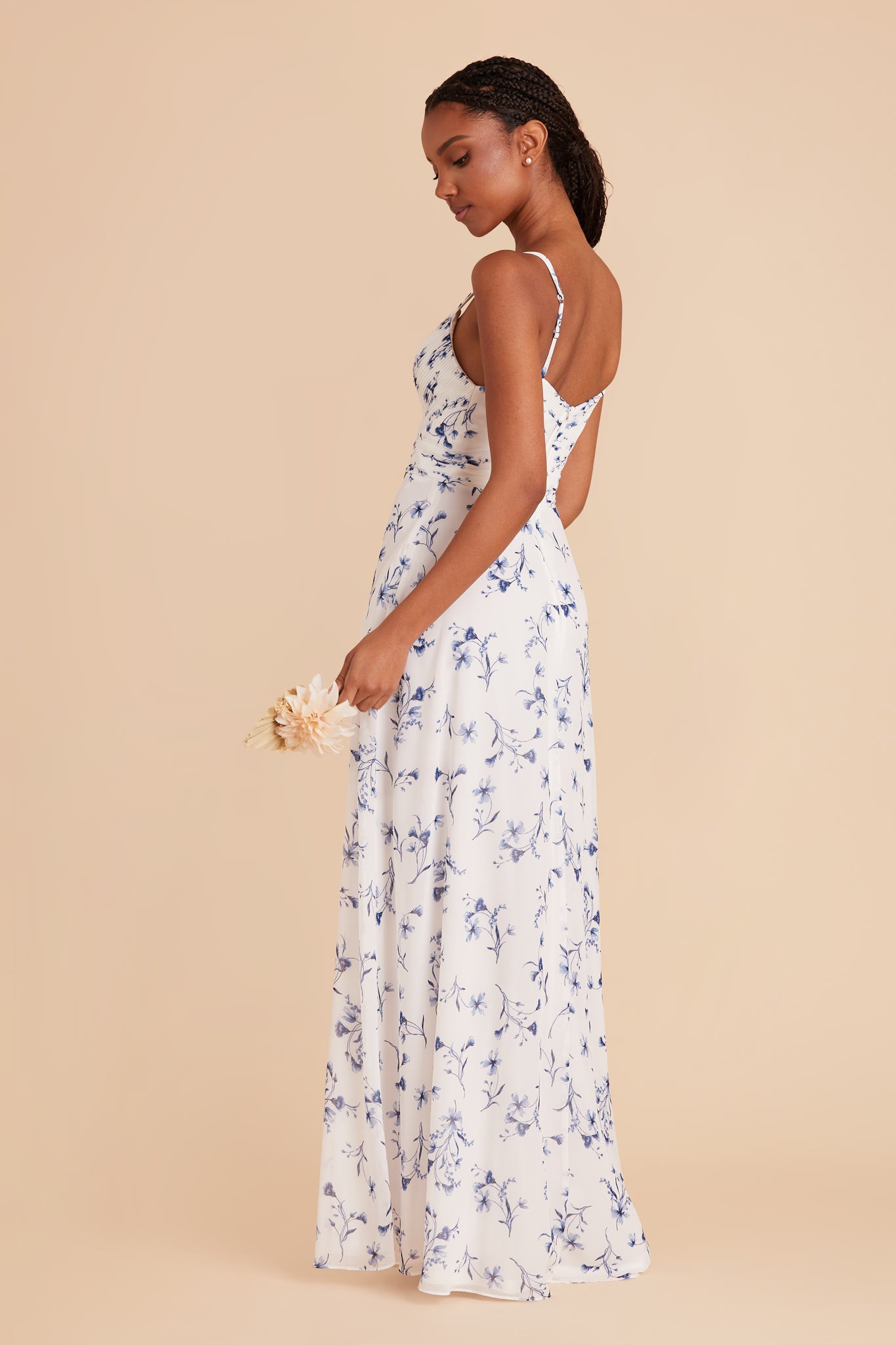 Blue Chiffon A-Line Dress with V-Neck & Slit | Deborah Le Fleur