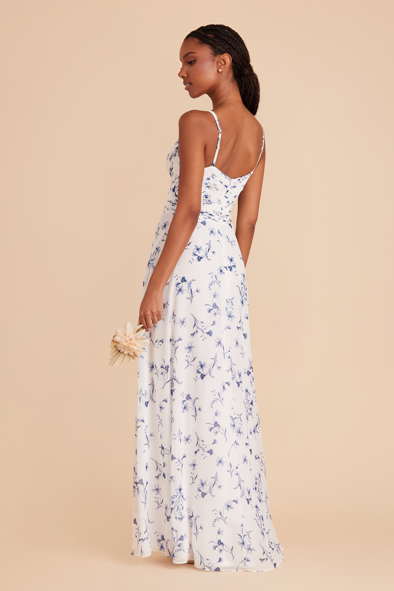 Blue Chiffon A-Line Dress with V-Neck & Slit | Deborah Le Fleur