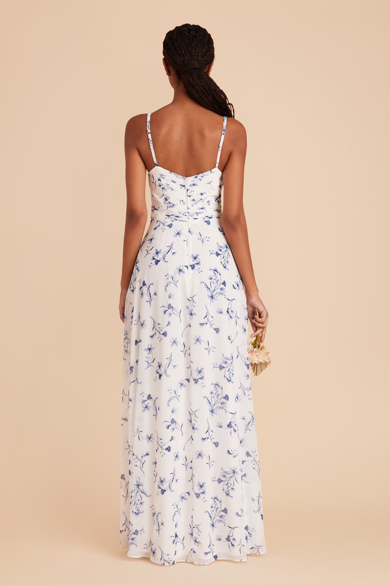 Blue Chiffon A-Line Dress with V-Neck & Slit | Deborah Le Fleur