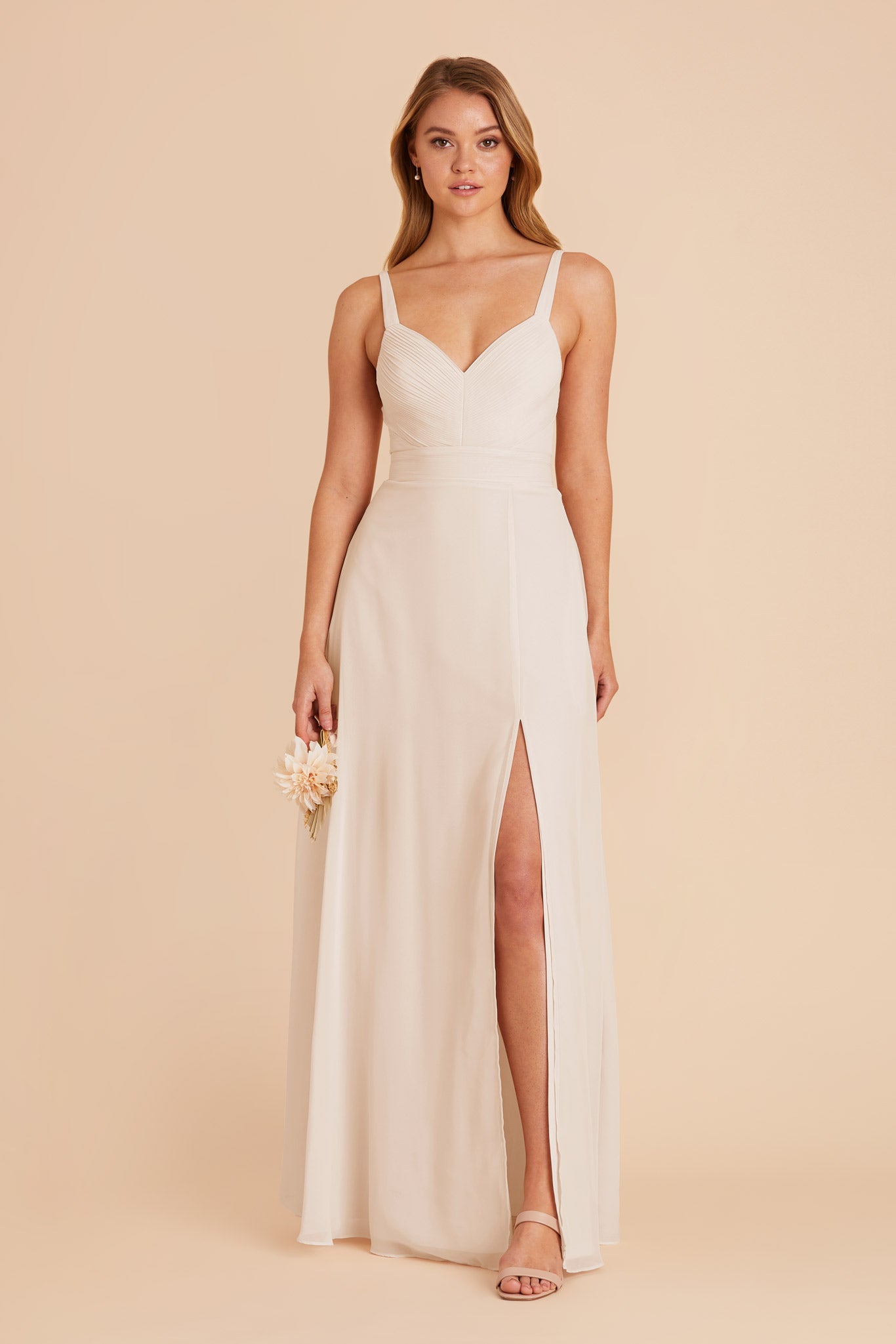 Chiffon A-Line Dress with V-Neck & Slit | Deborah Champagne