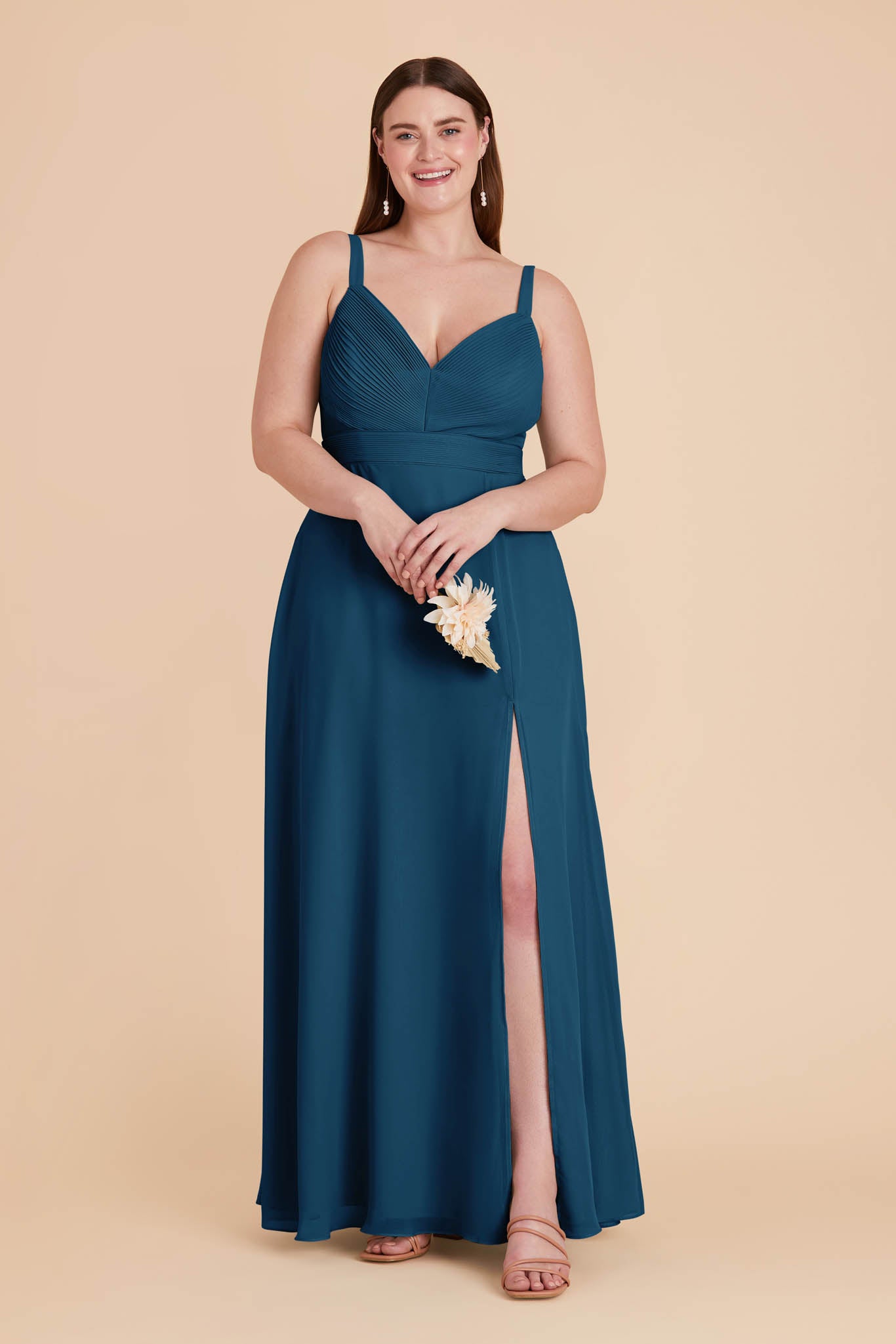 Chiffon A-Line Dress with V-Neck & Slit | Deborah Dark Teal