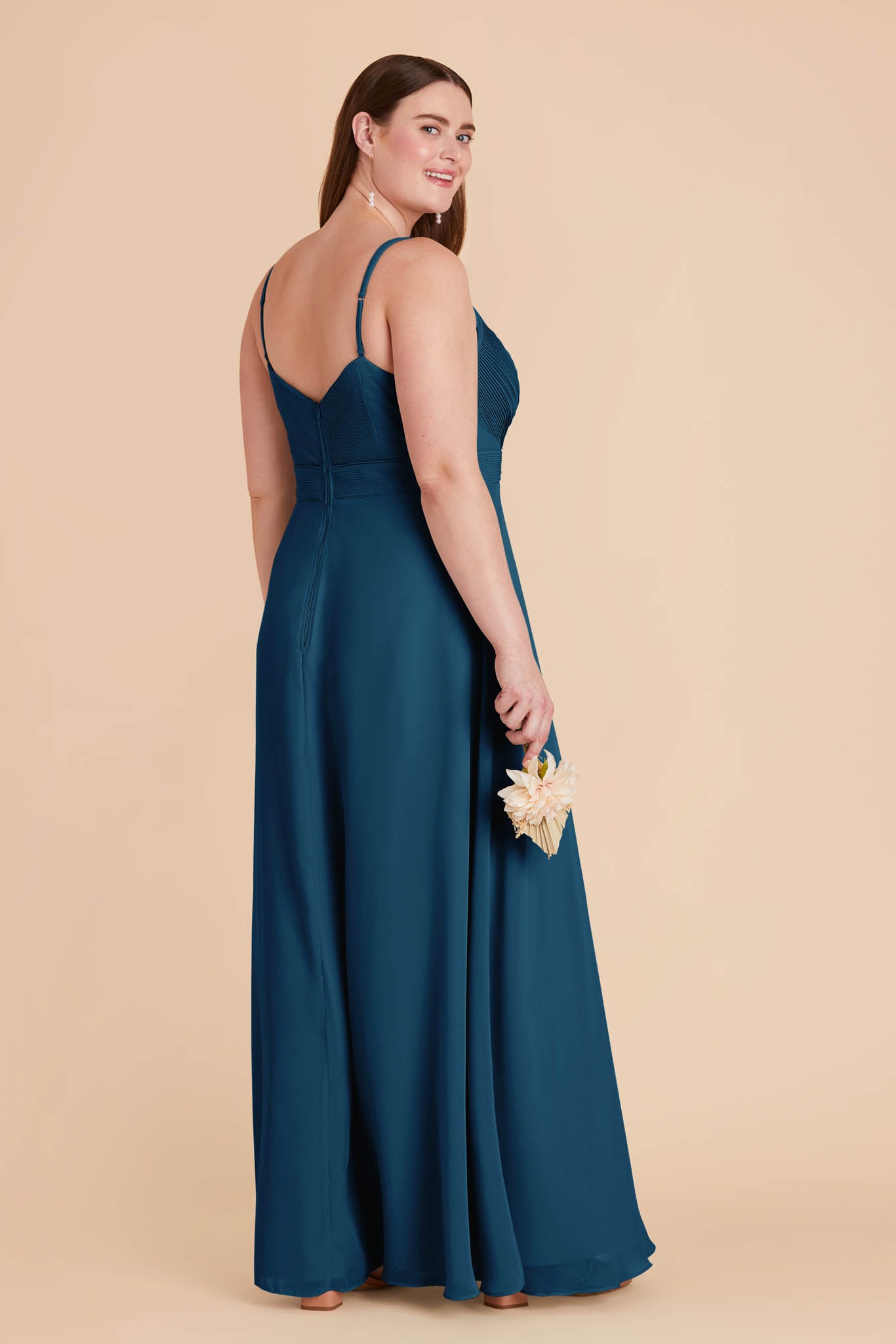 Chiffon A-Line Dress with V-Neck & Slit | Deborah Dark Teal