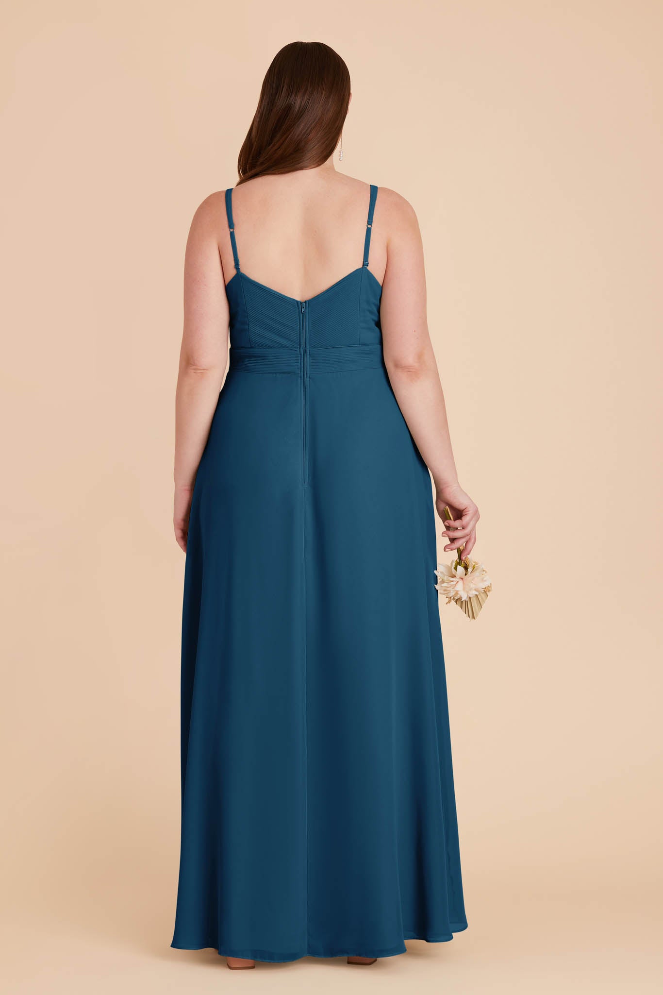 Chiffon A-Line Dress with V-Neck & Slit | Deborah Dark Teal
