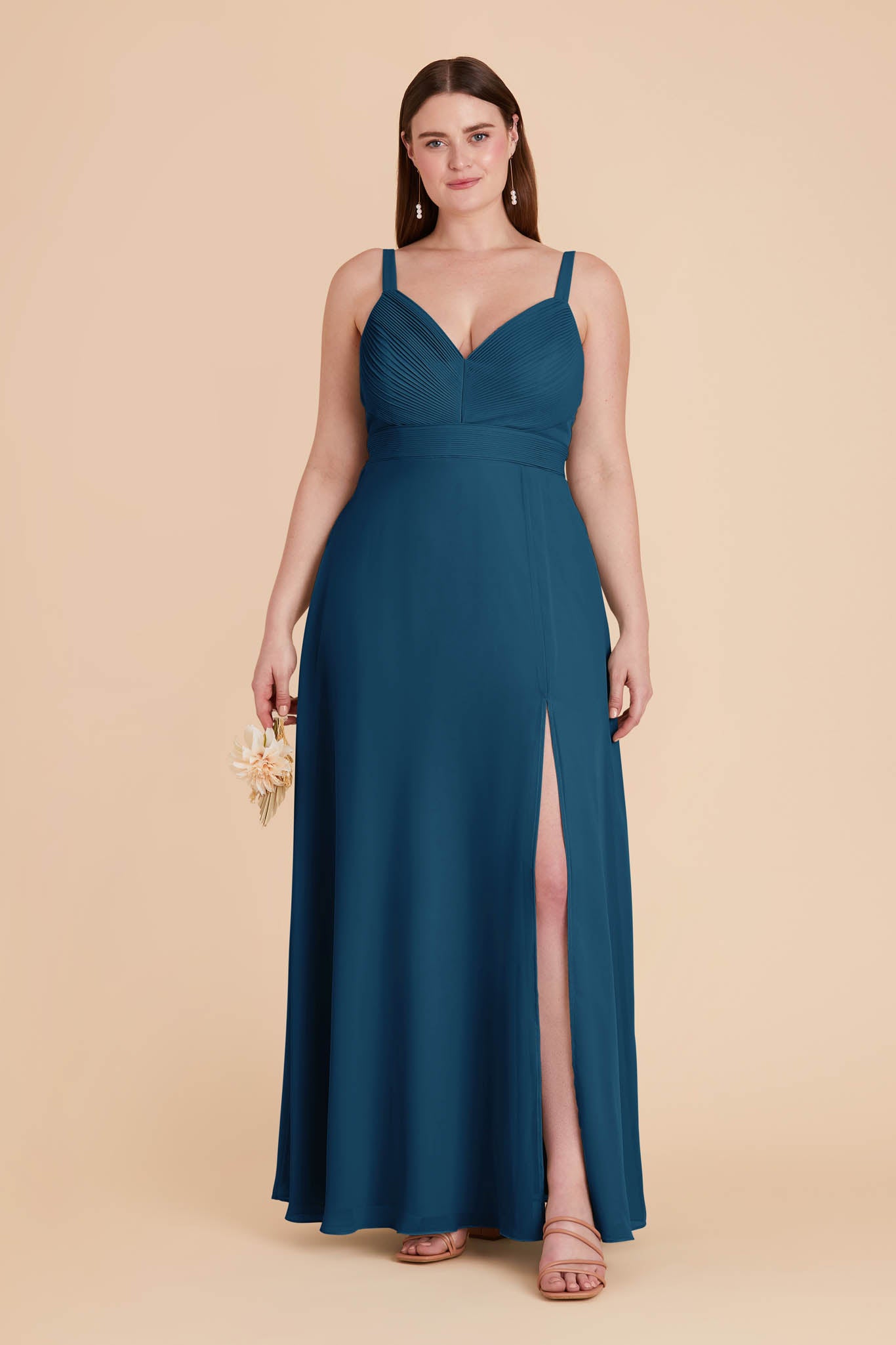 Chiffon A-Line Dress with V-Neck & Slit | Deborah Dark Teal