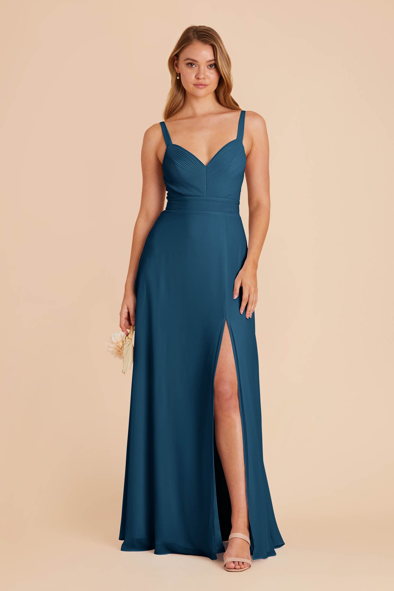 Chiffon A-Line Dress with V-Neck & Slit | Deborah Dark Teal