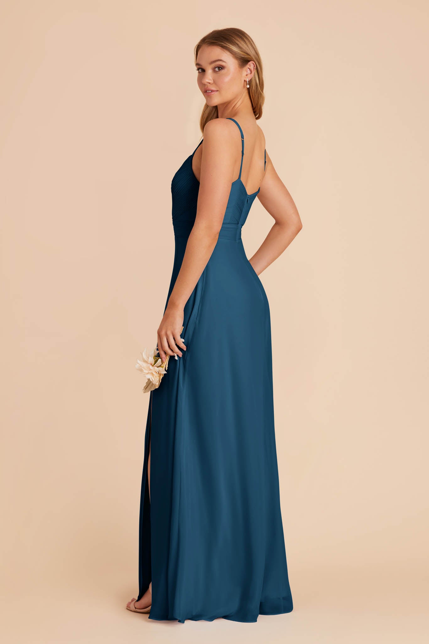 Chiffon A-Line Dress with V-Neck & Slit | Deborah Dark Teal