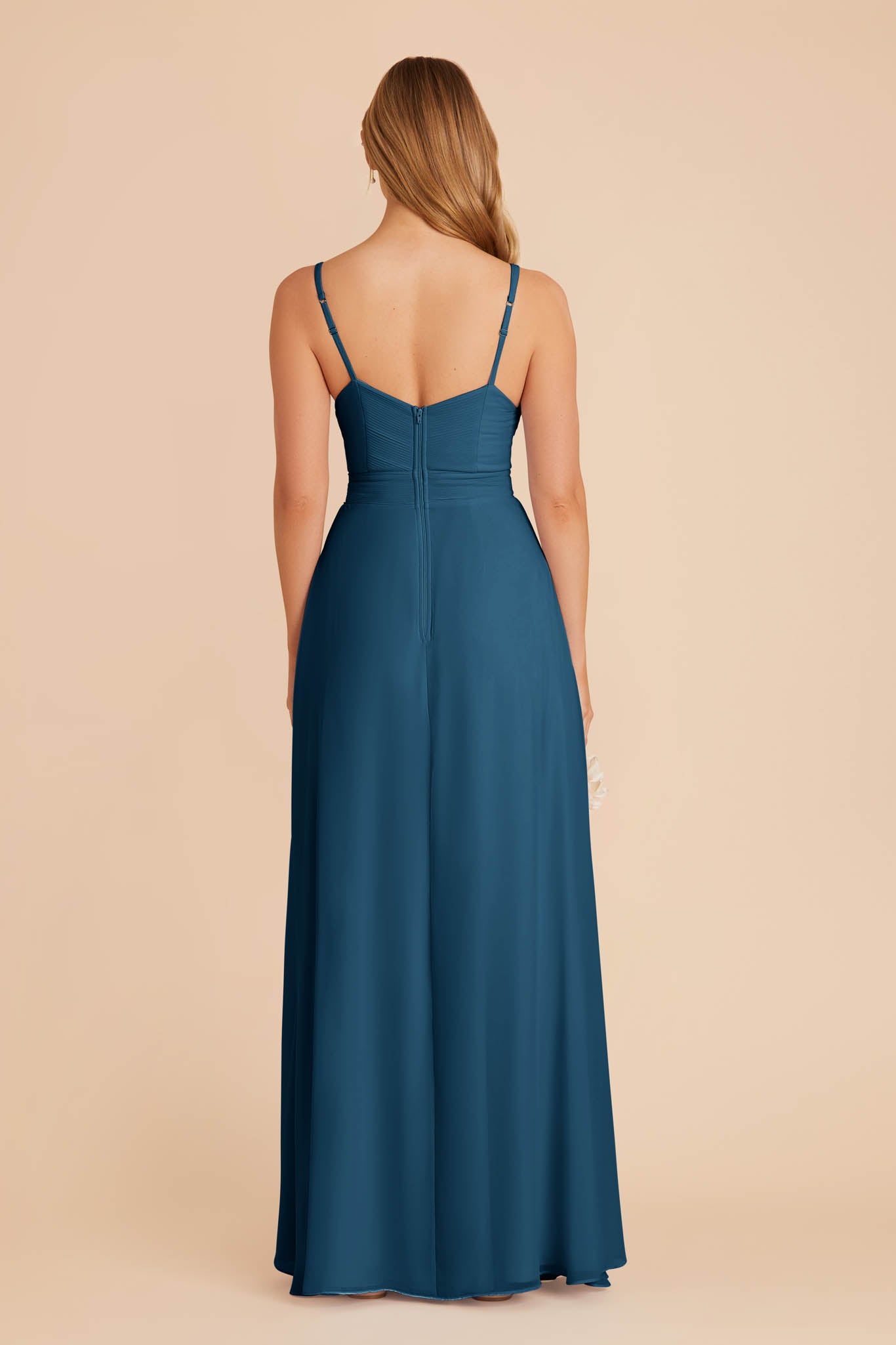 Chiffon A-Line Dress with V-Neck & Slit | Deborah Dark Teal