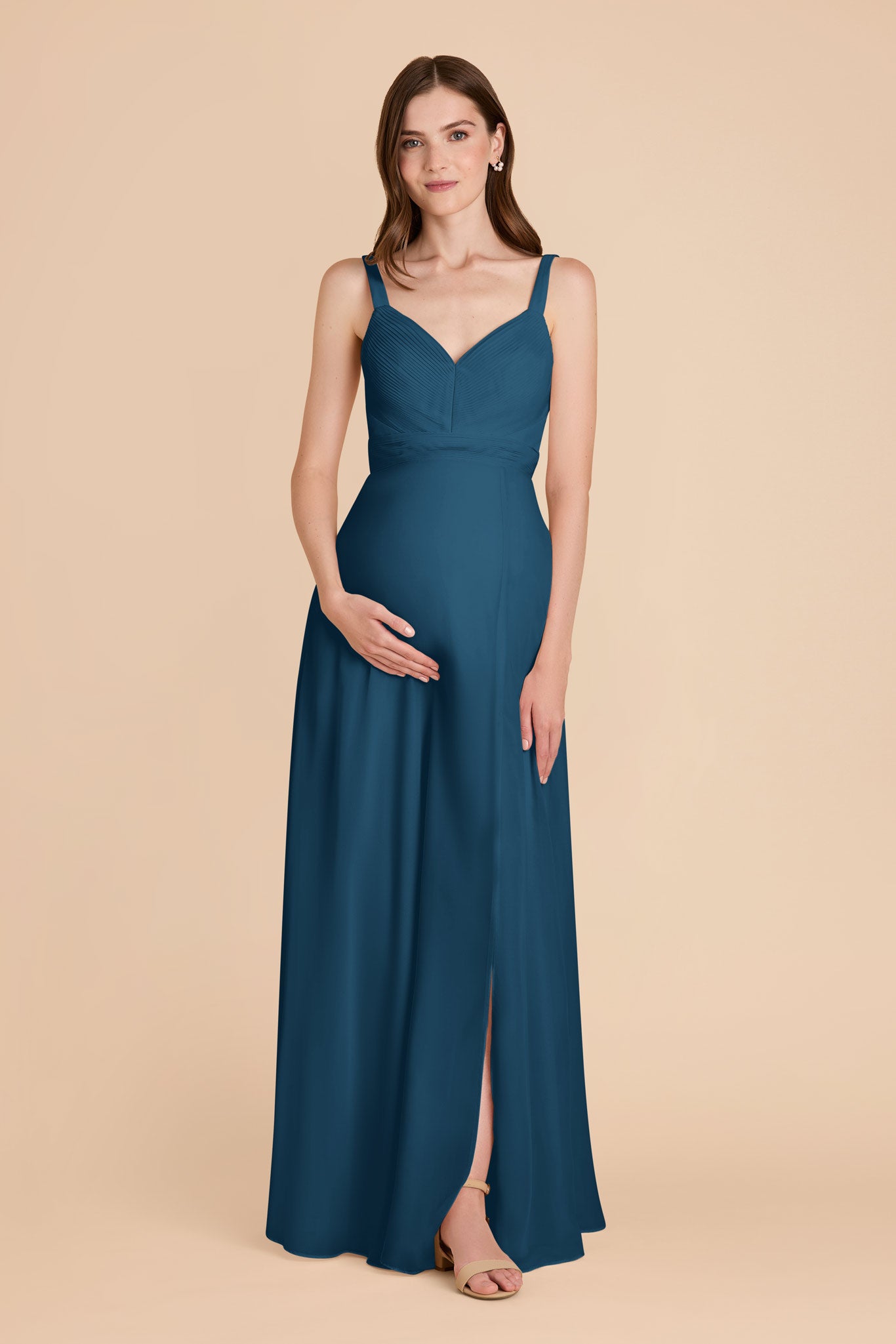 Chiffon A-Line Dress with V-Neck & Slit | Deborah Dark Teal
